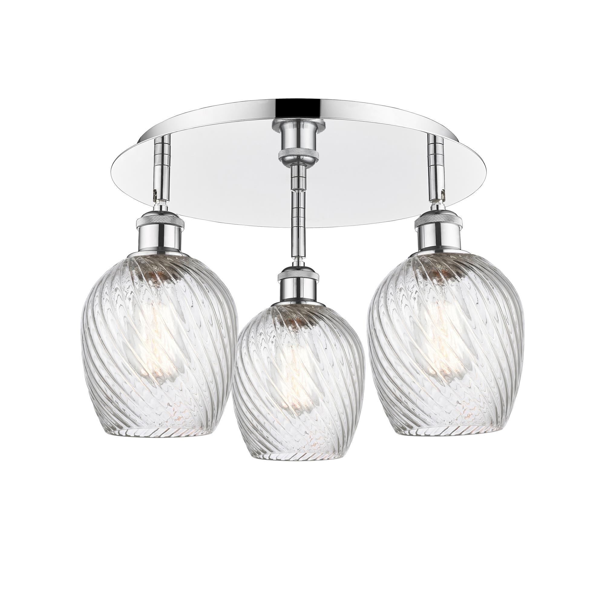 Shown in Polished Chrome finish and Clear Spiral Fluted glass