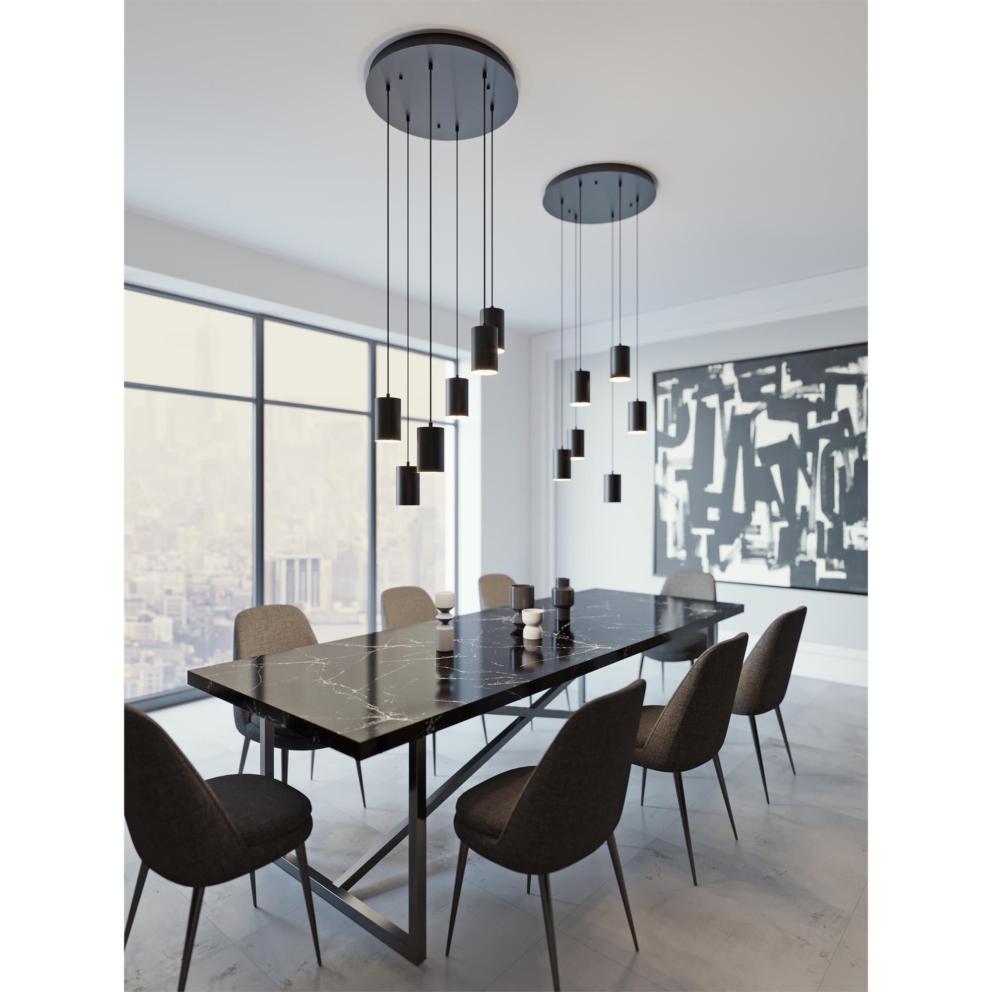 Shown in Black finish and Steel shade and 120 Volt accent