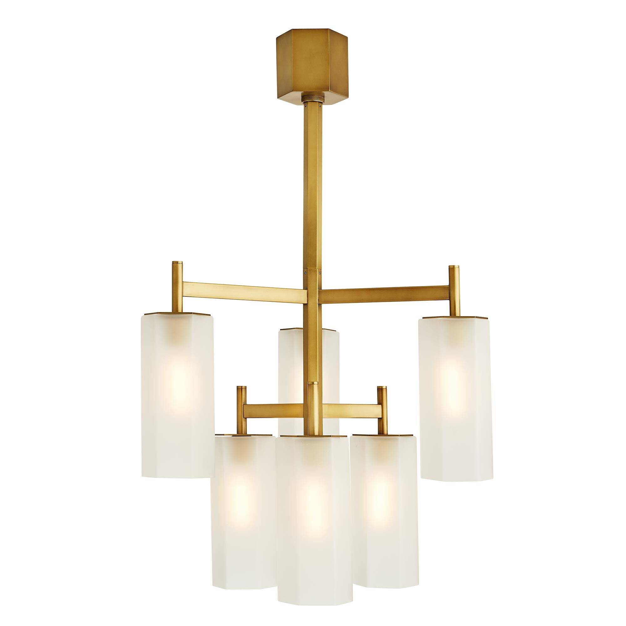 Shown in Antique Brass finish and Frosted glass