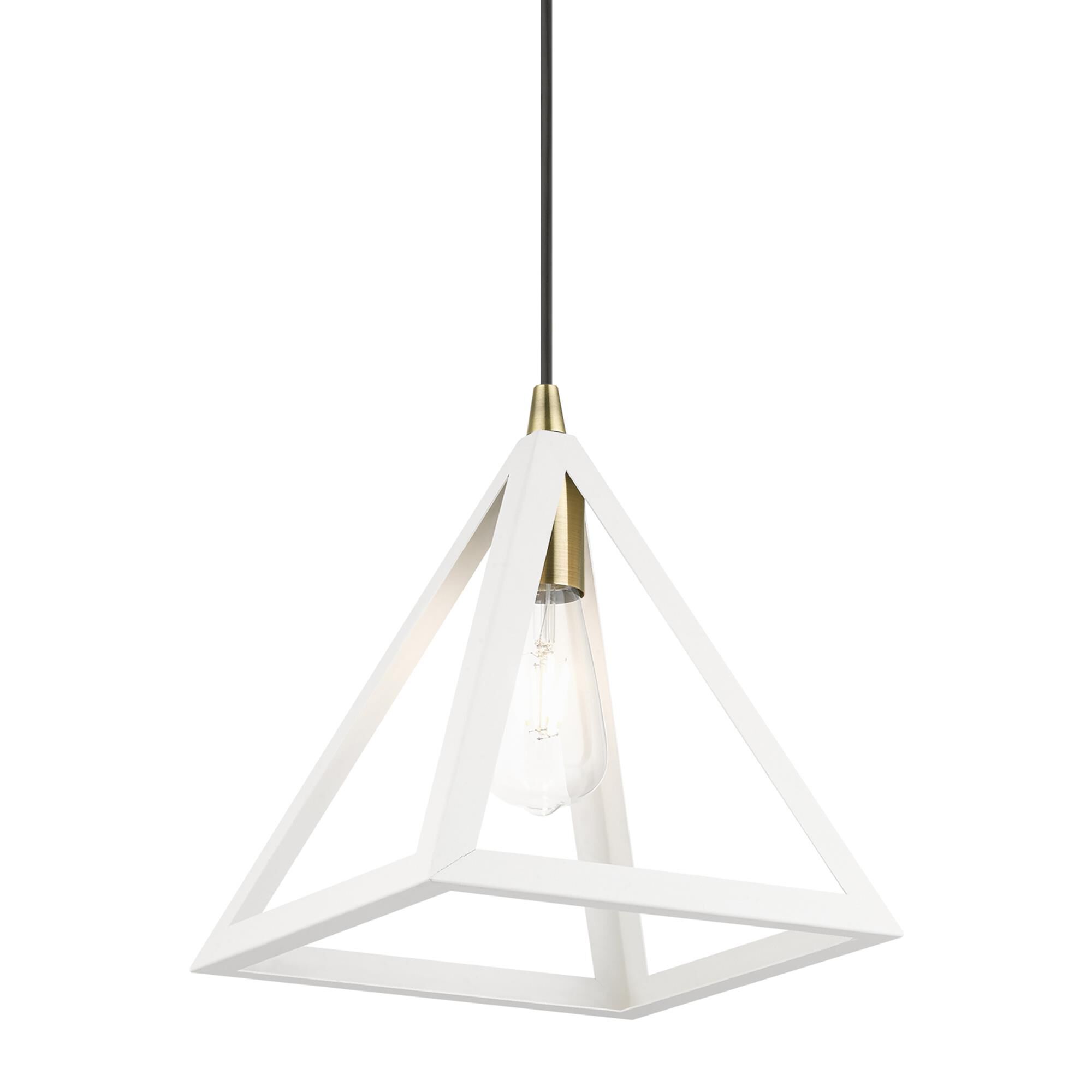 Shown in Textured White with Antique Brass Accents finish and Textured White Metal shade