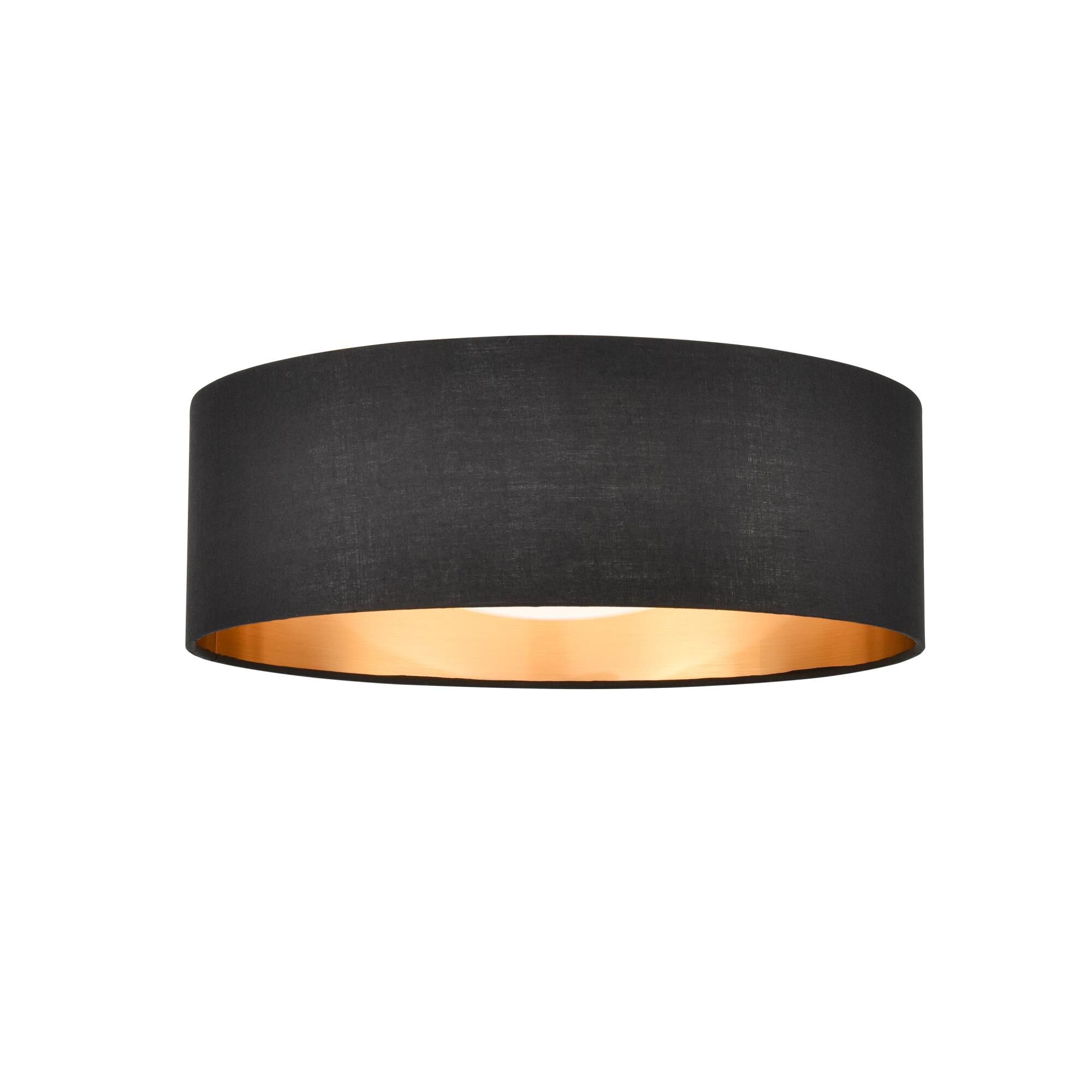 Shown in Burnished Gold finish and Black Fabric shade