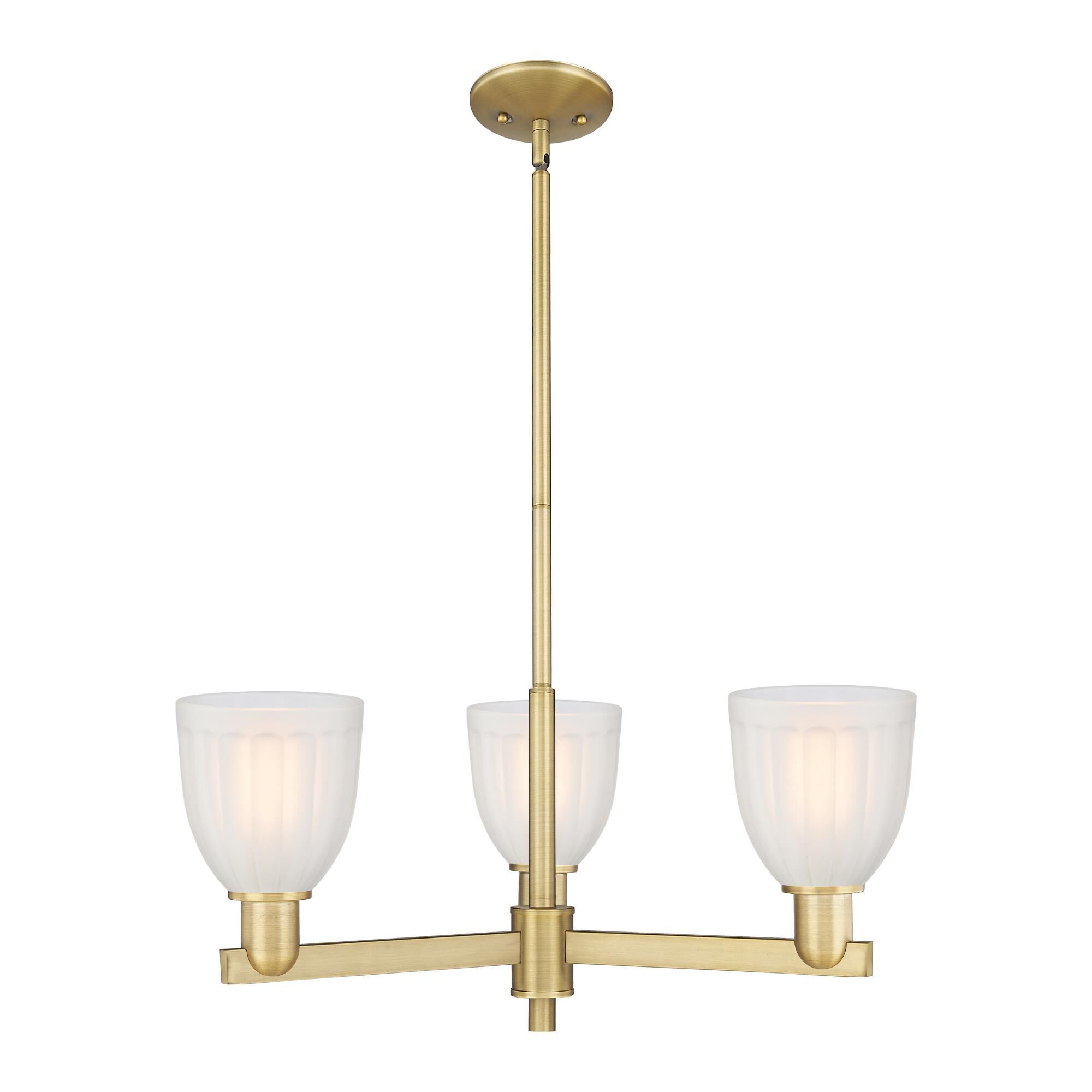 Shown in Brushed Brass finish and White glass