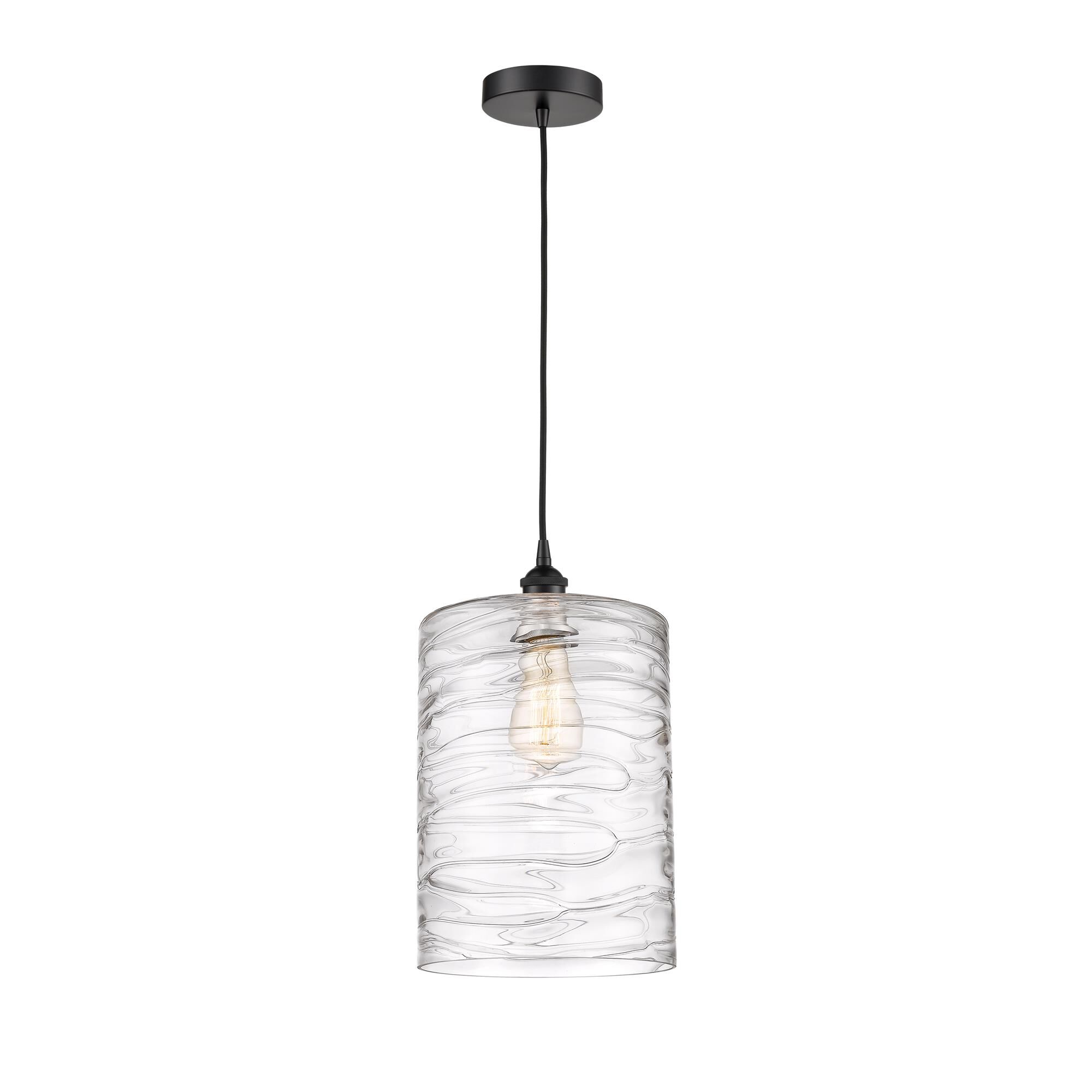 Shown in Matte Black finish and Deco Swirl glass