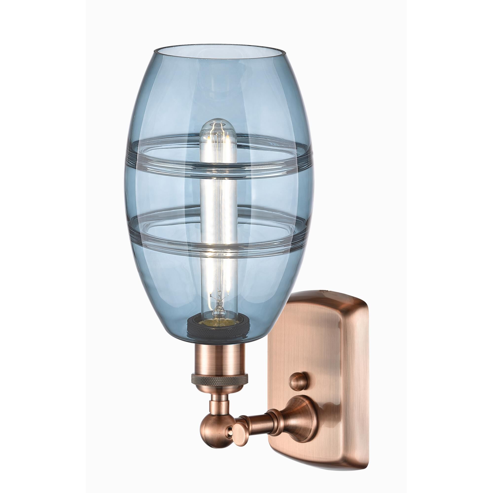 Shown in Antique Copper finish and Princess Blue glass