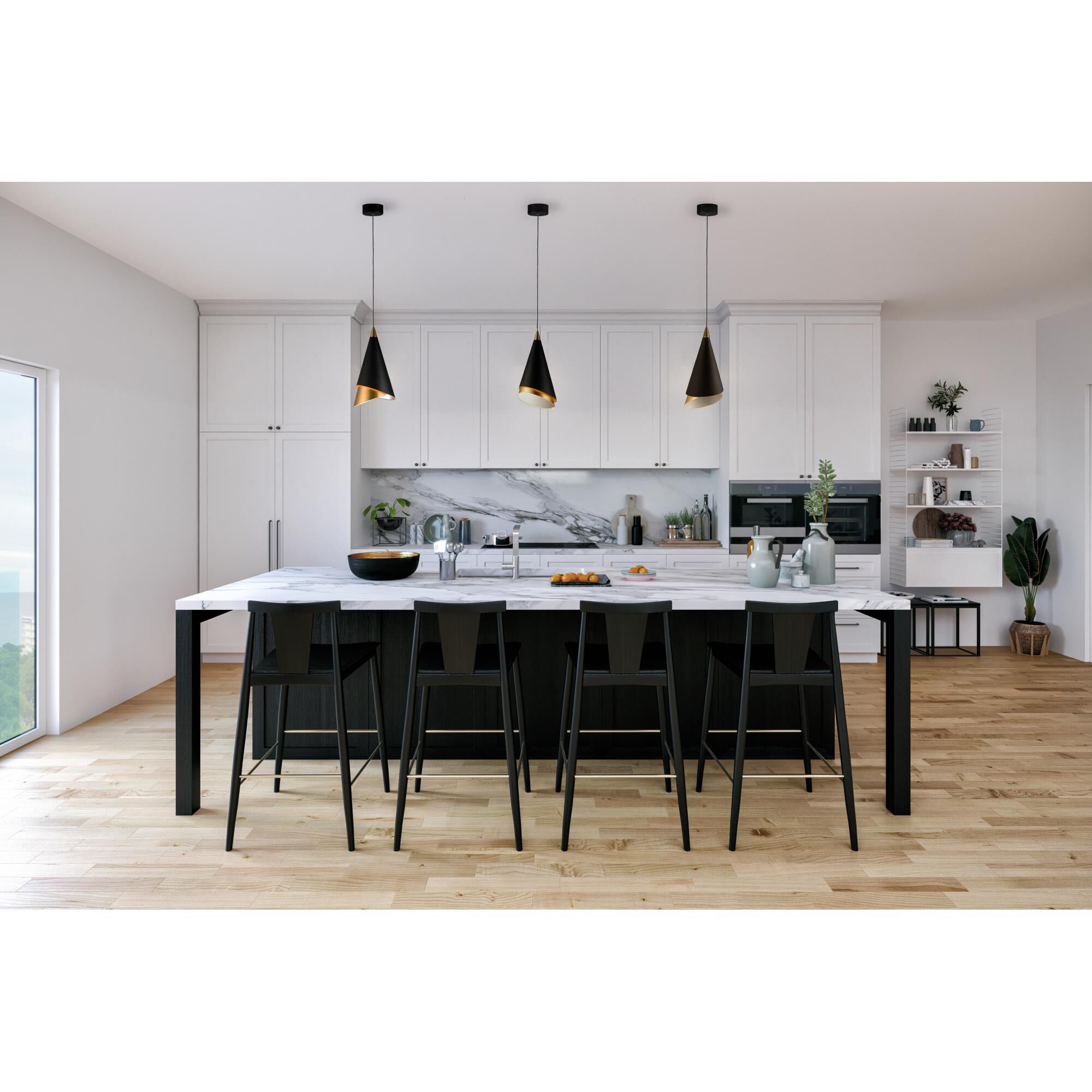 Shown in Black / Metallic Gold finish and Steel shade