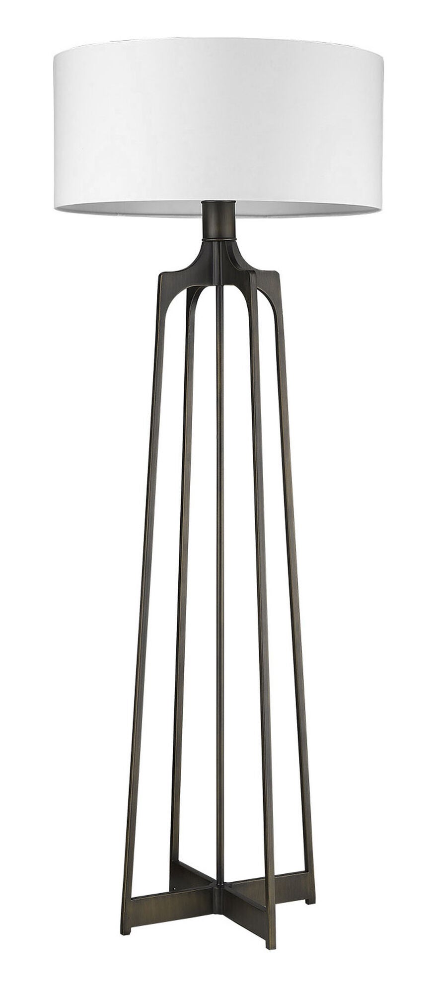 Shown in Oil-Rubbed Bronze finish and White glass and White Hardback Fabric Drum shade