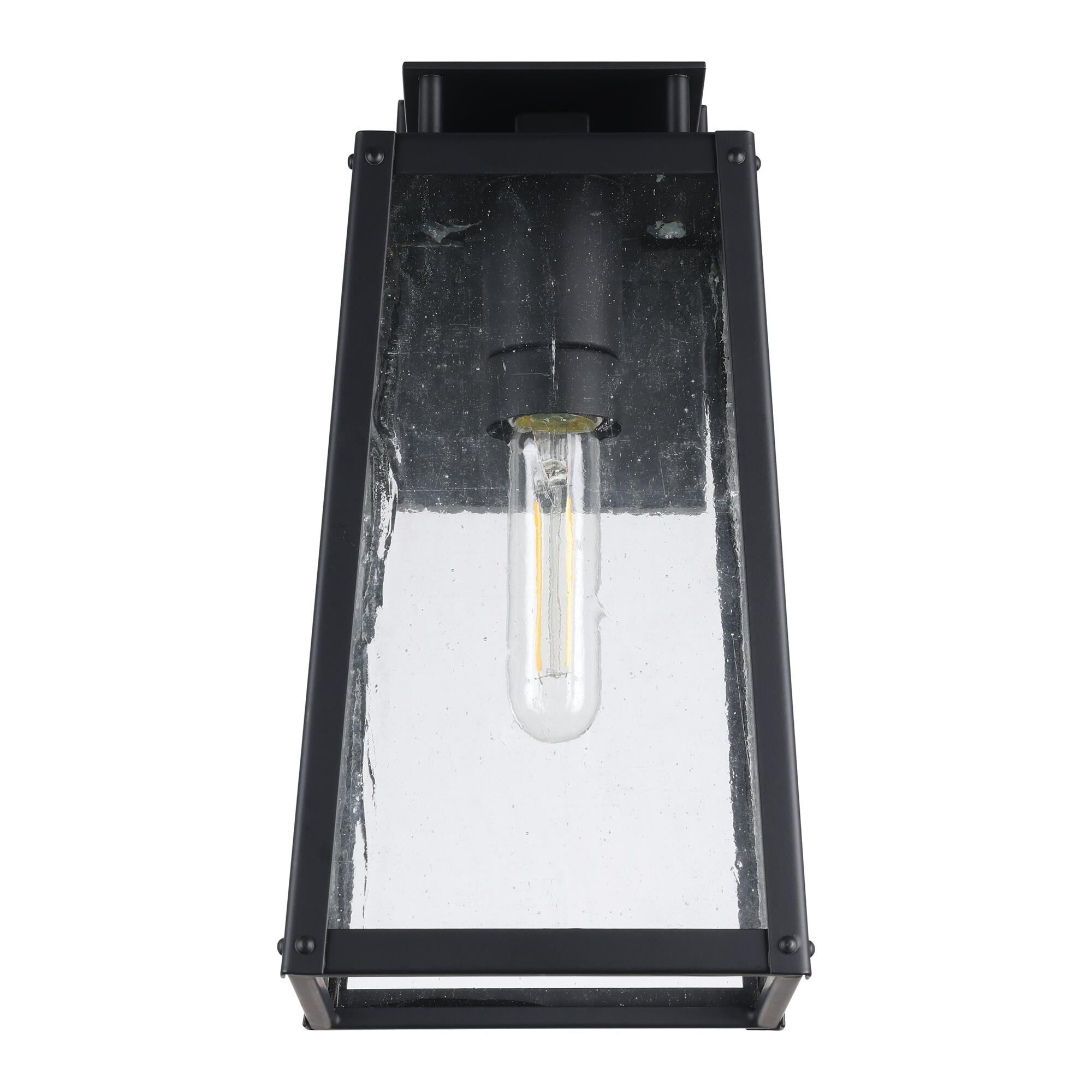 Shown in Matte Black finish and Clear Antique glass