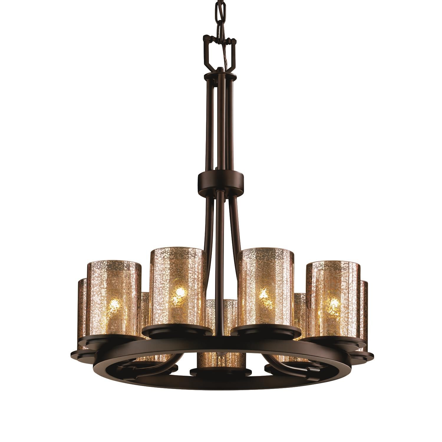 Shown in Dark Bronze finish and Mercury Artisan glass and Mercury shade and Cylinder with Flat Rim accent
