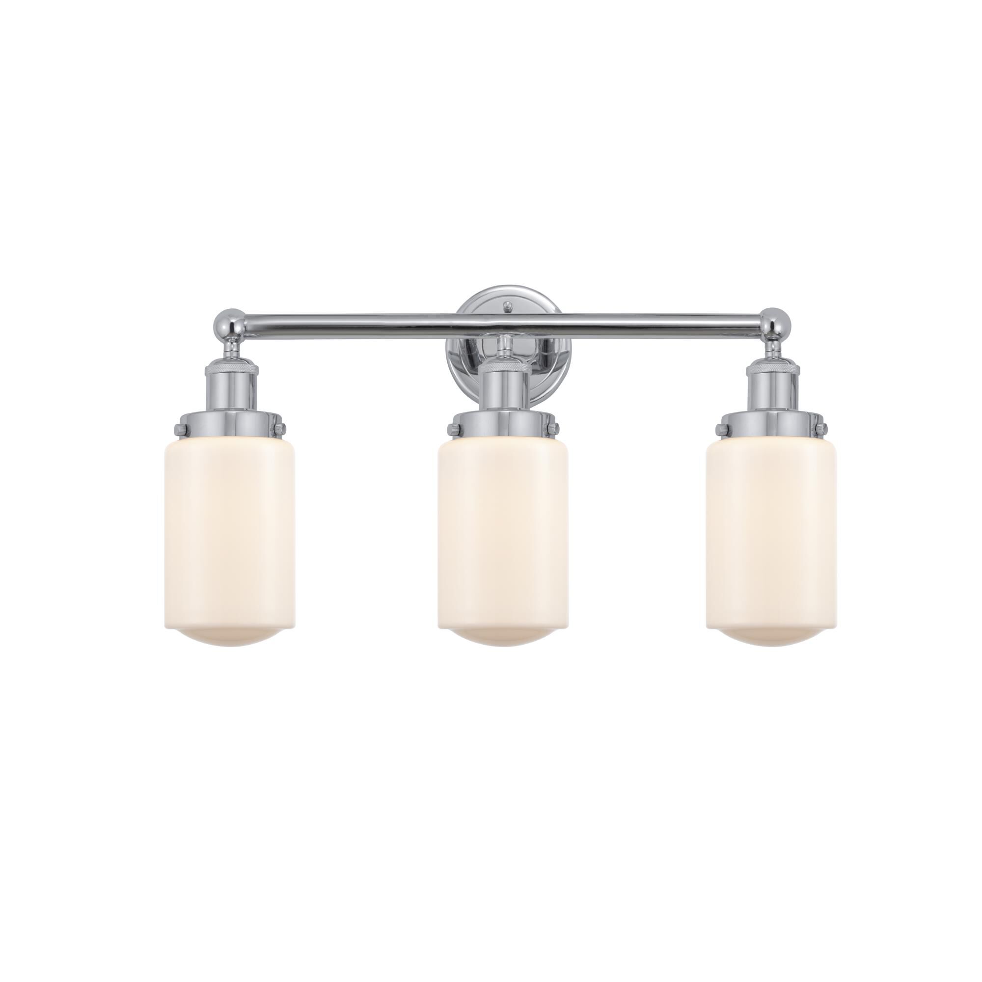 Shown in Polished Chrome, Matte White finish and Matte White glass and Matte White Glass shade