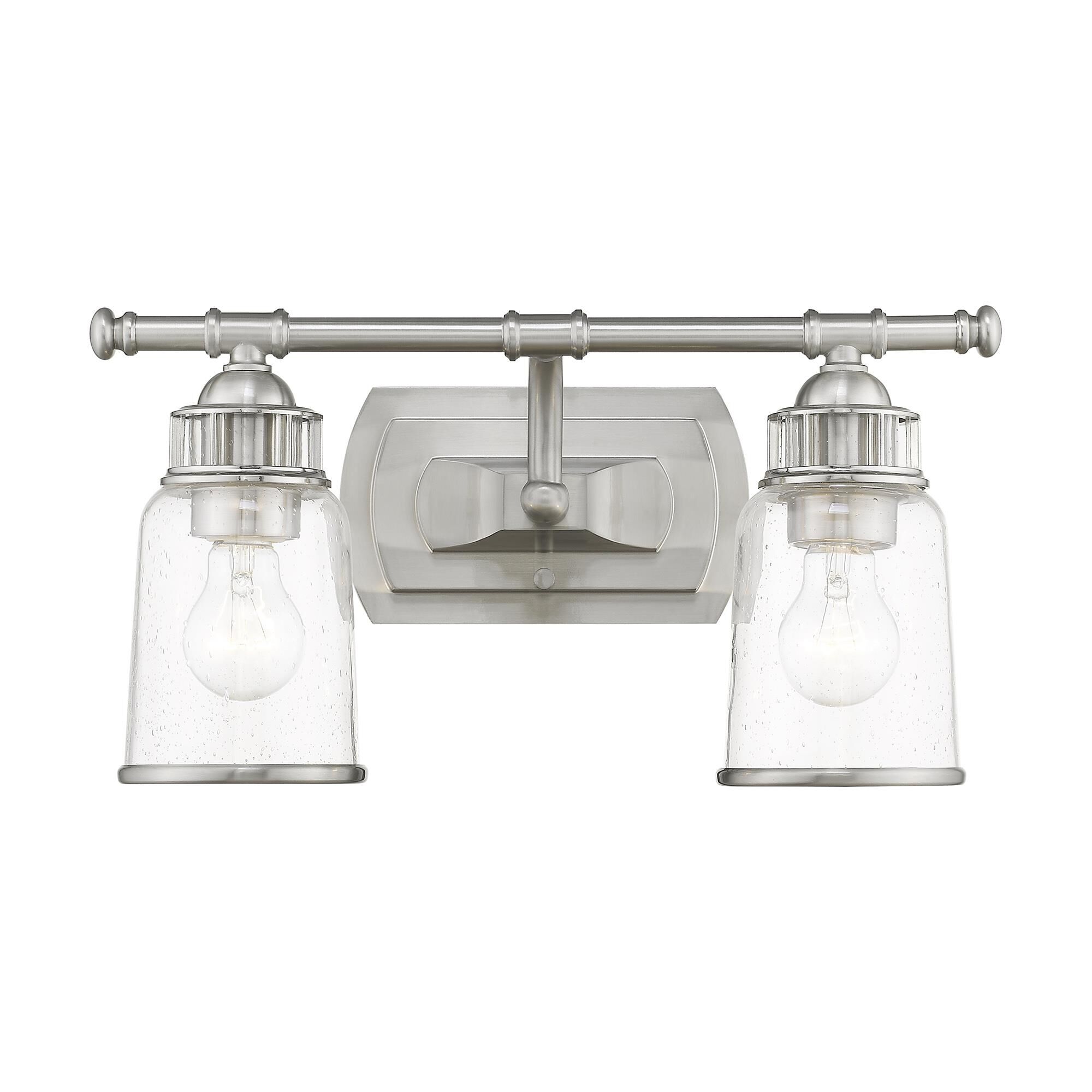 Shown in Brushed Nickel finish and Hand Blown Clear Seeded glass