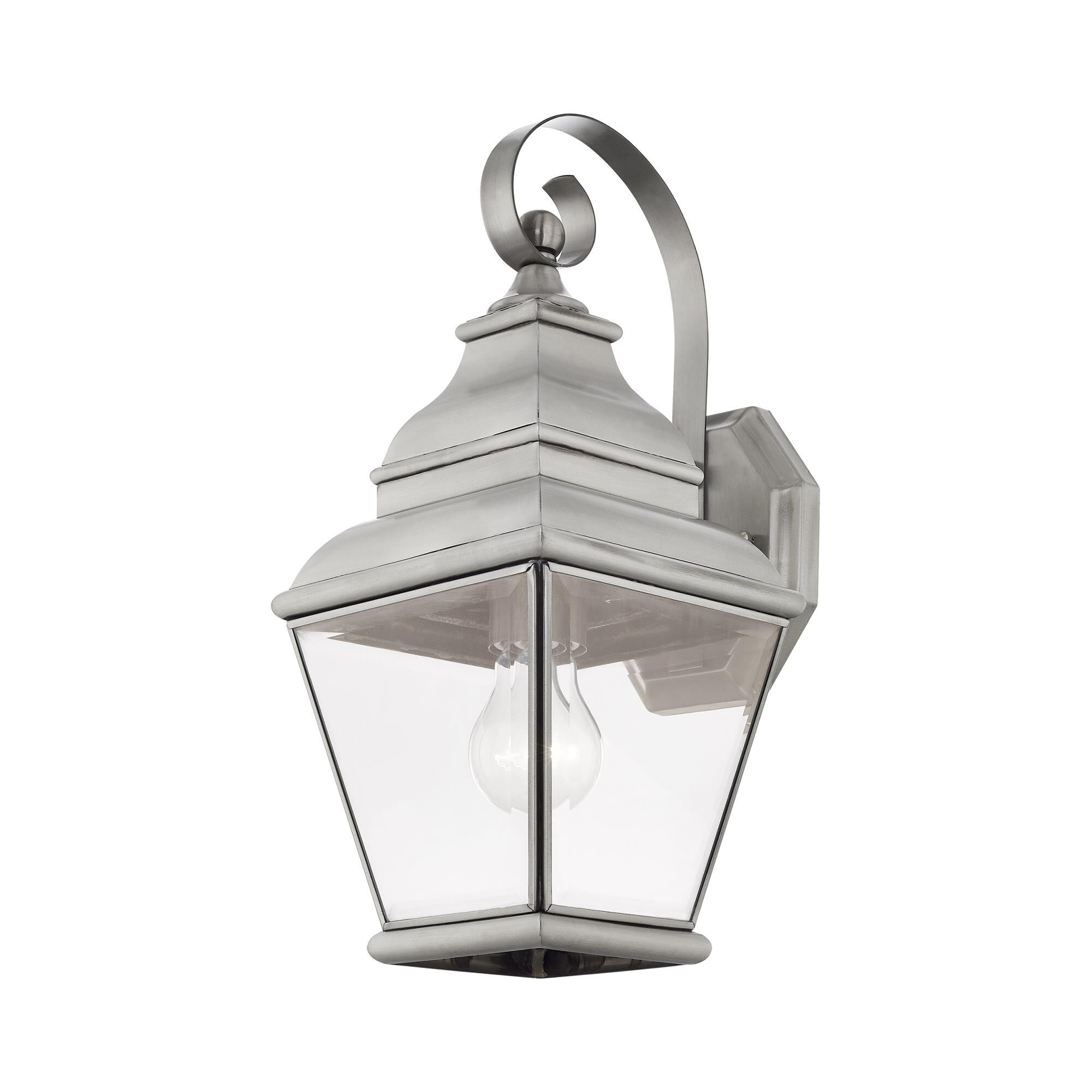 Shown in Brushed Nickel finish and Clear Beveled glass