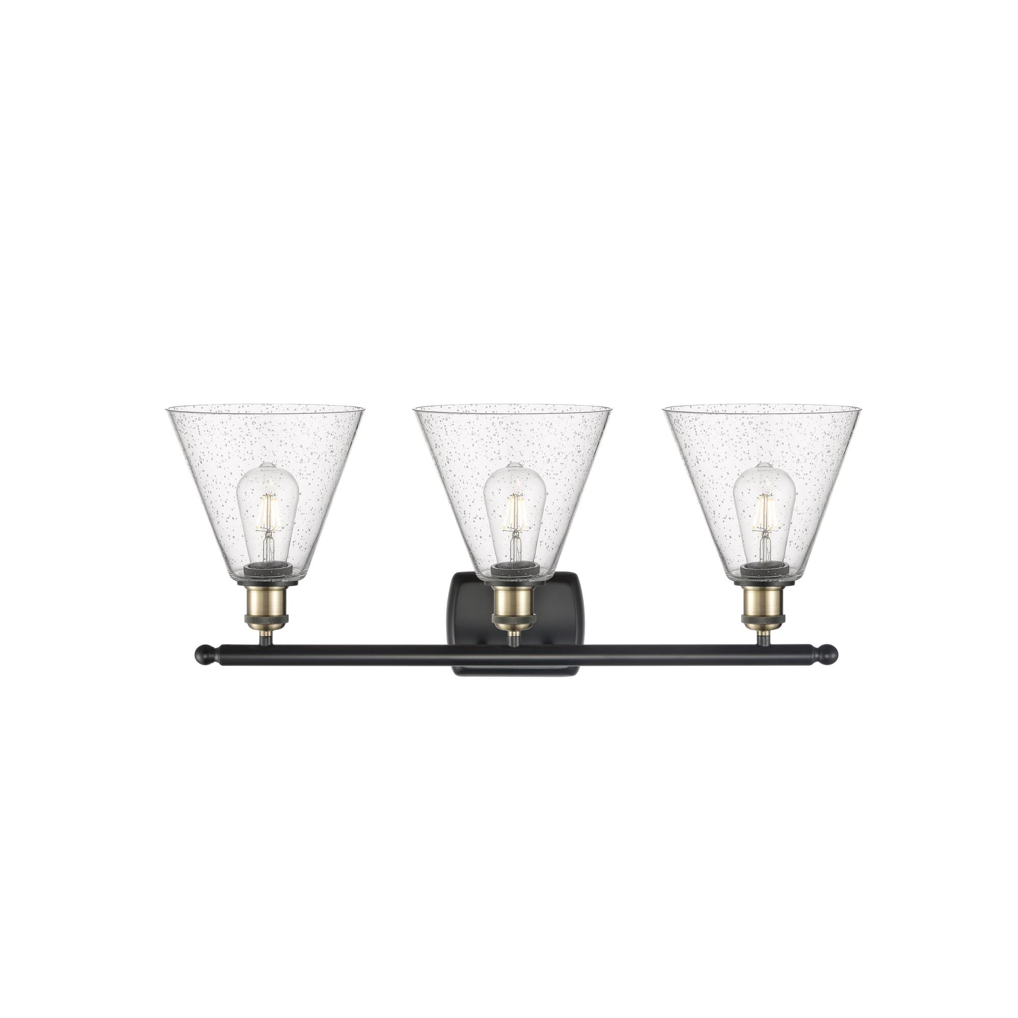 Shown in Black Antique Brass finish and Seedy Ballston Cone glass and No Shade shade