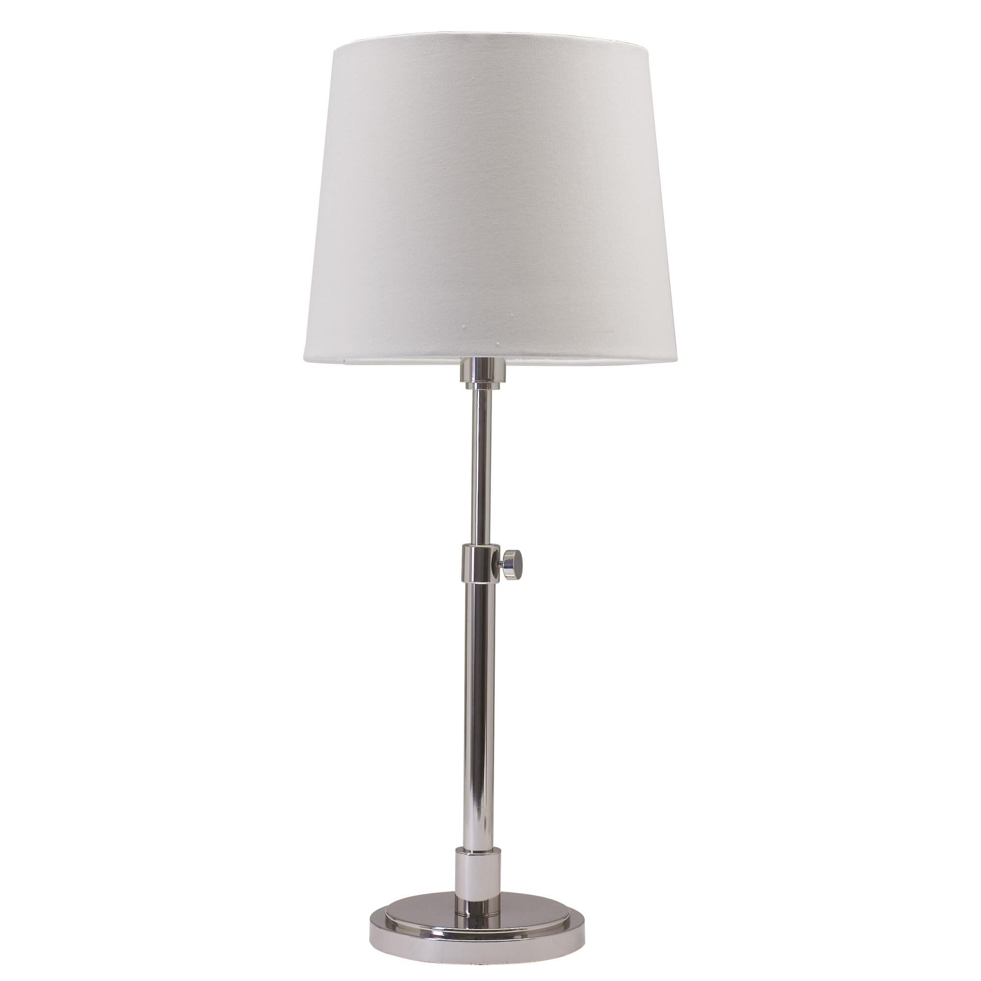 Shown in Polished Nickel finish and Off-White Linen Hardback shade