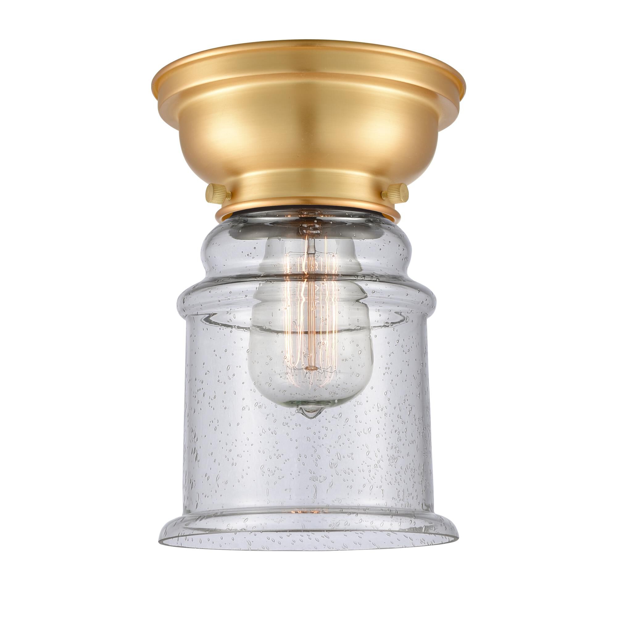 Shown in Satin Gold finish and Seedy Canton glass