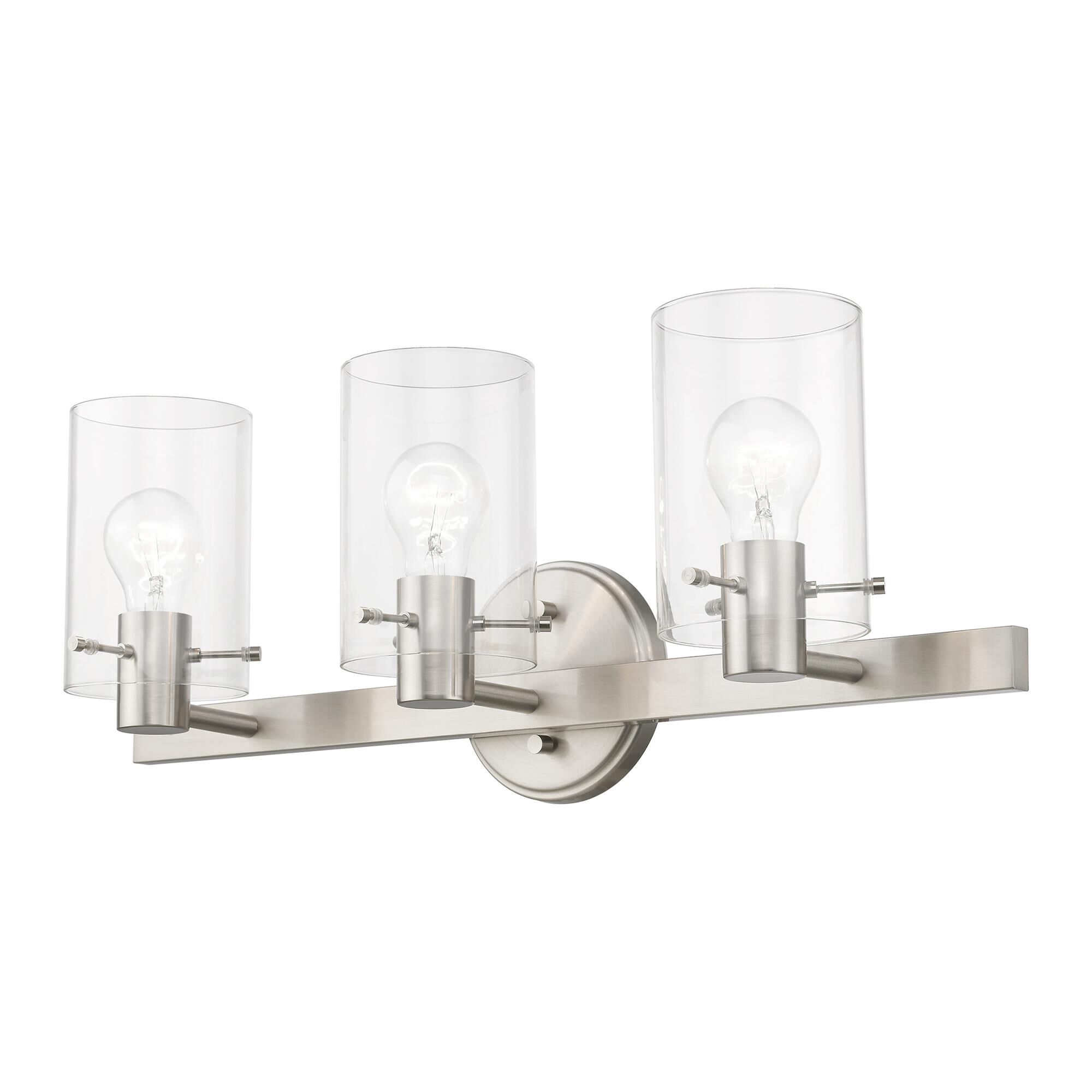 Shown in Brushed Nickel finish and Clear glass