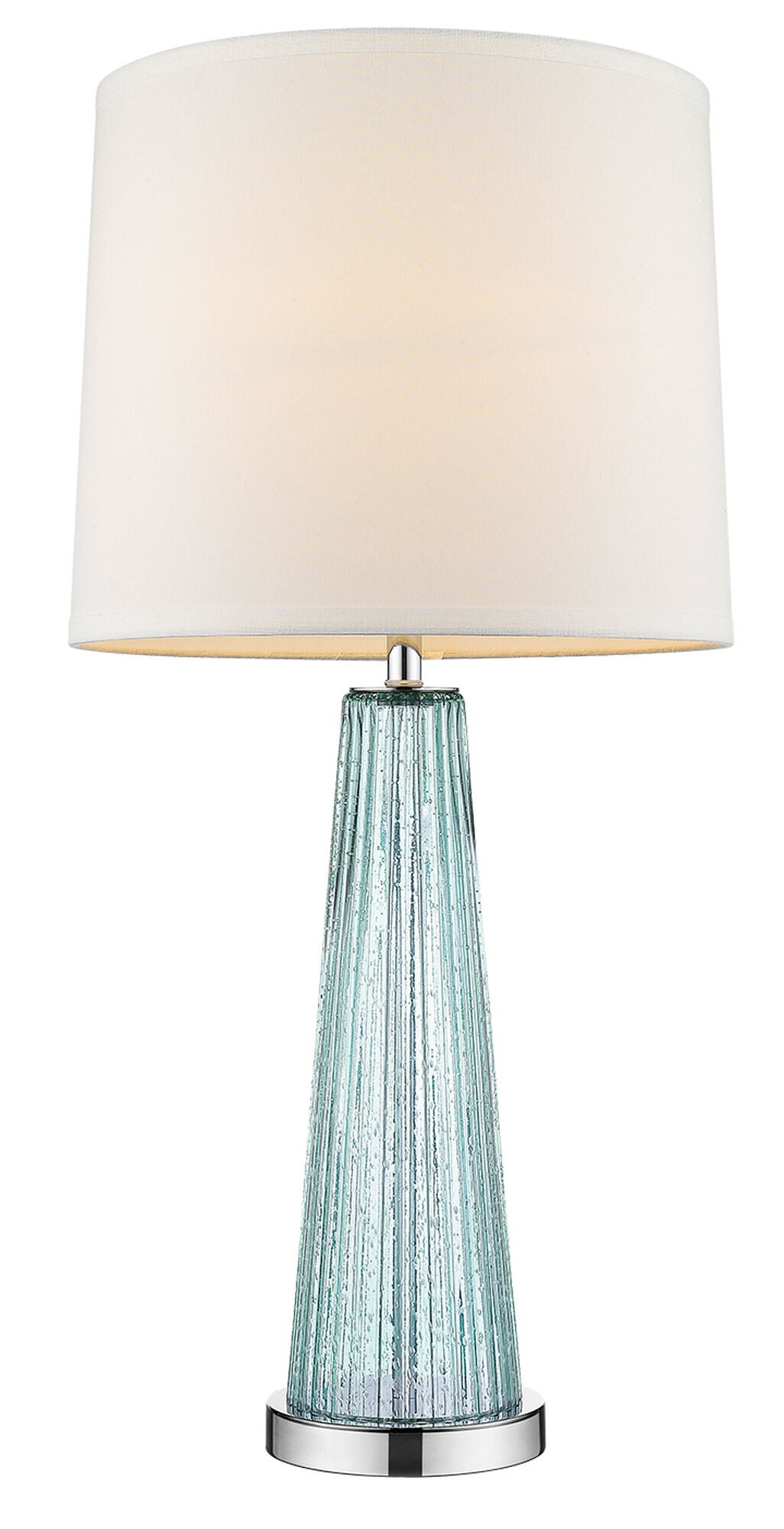 Shown in Polished Chrome finish and Off-White glass and Off-White Shantung shade