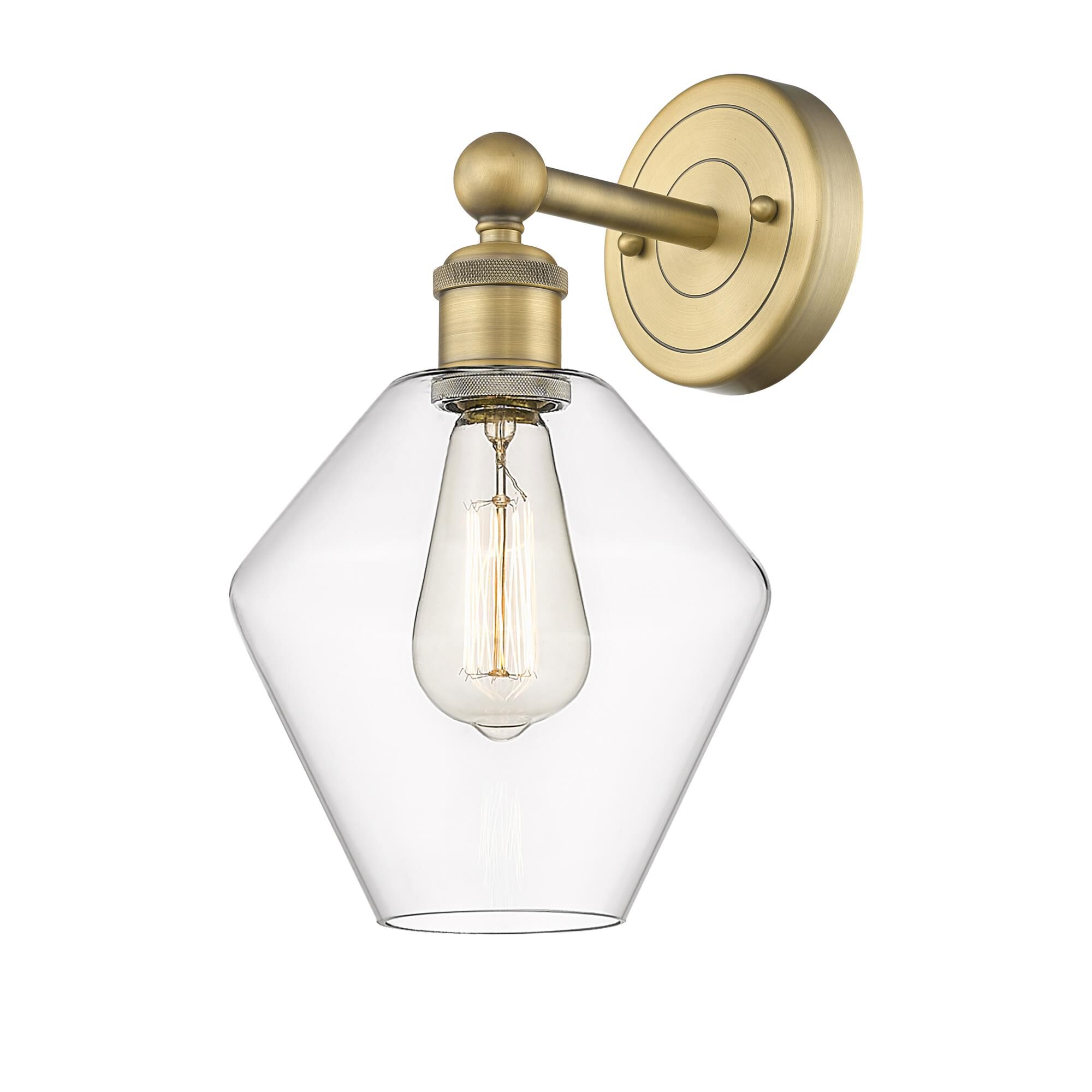 Shown in Brushed Brass finish and Clear glass