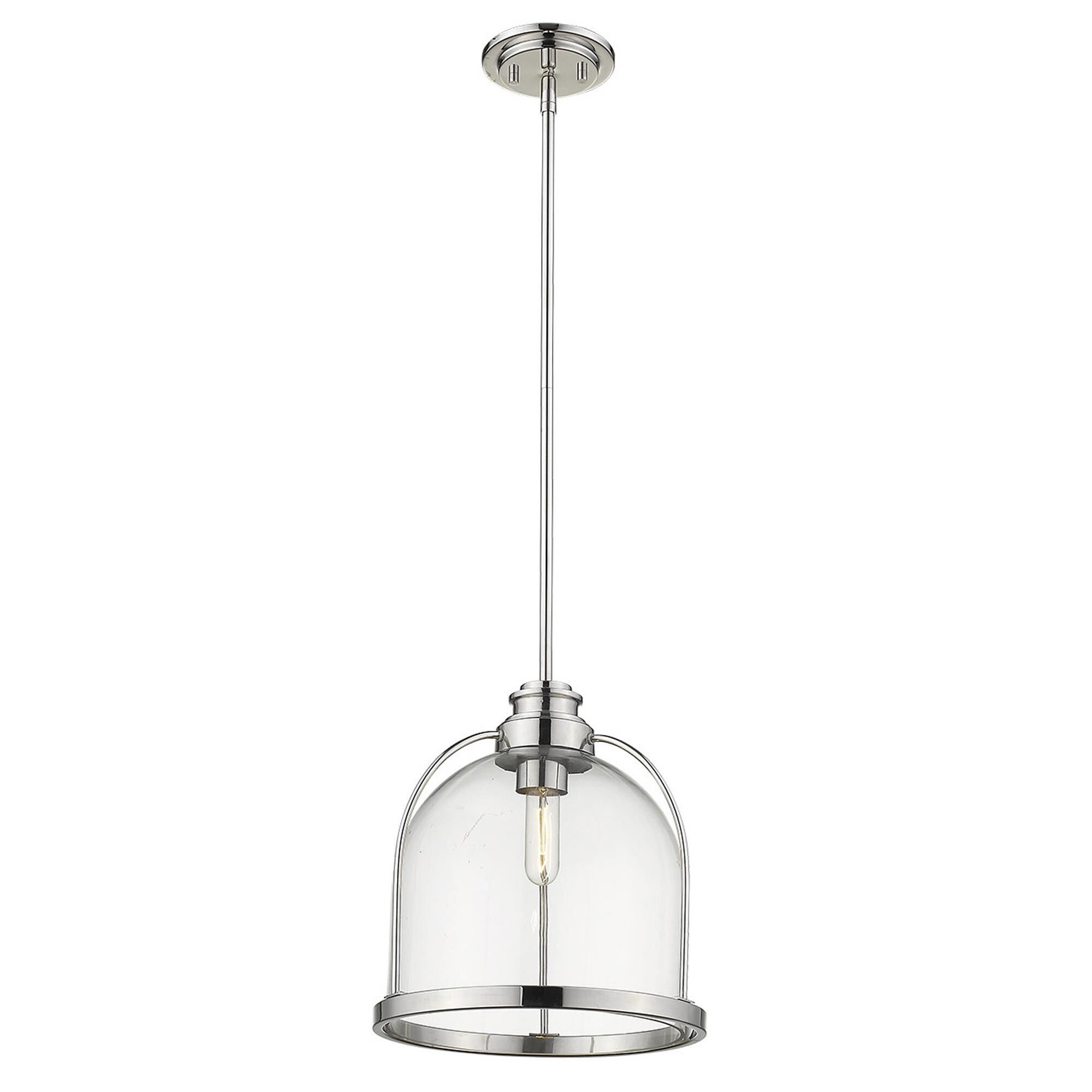 Shown in Polished Nickel finish and Clear glass and Clear, Dome Shaped Glass Globe shade