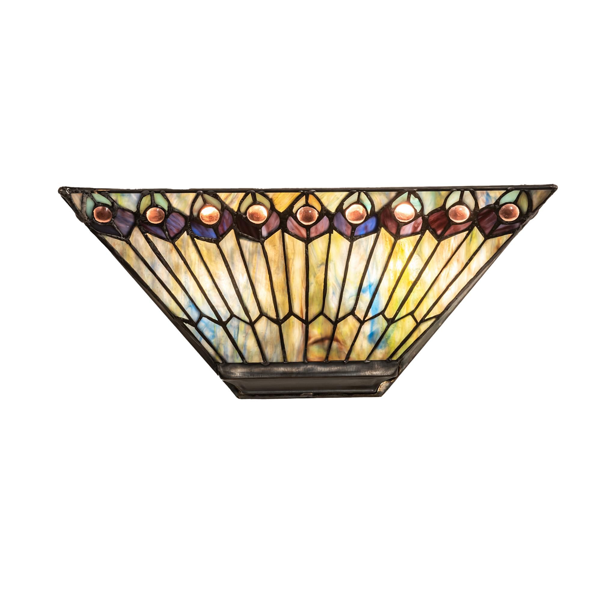 Tiffany Jeweled Peacock 7 Inch Tall 2 Light Outdoor Wall Light by Meyda Lighting