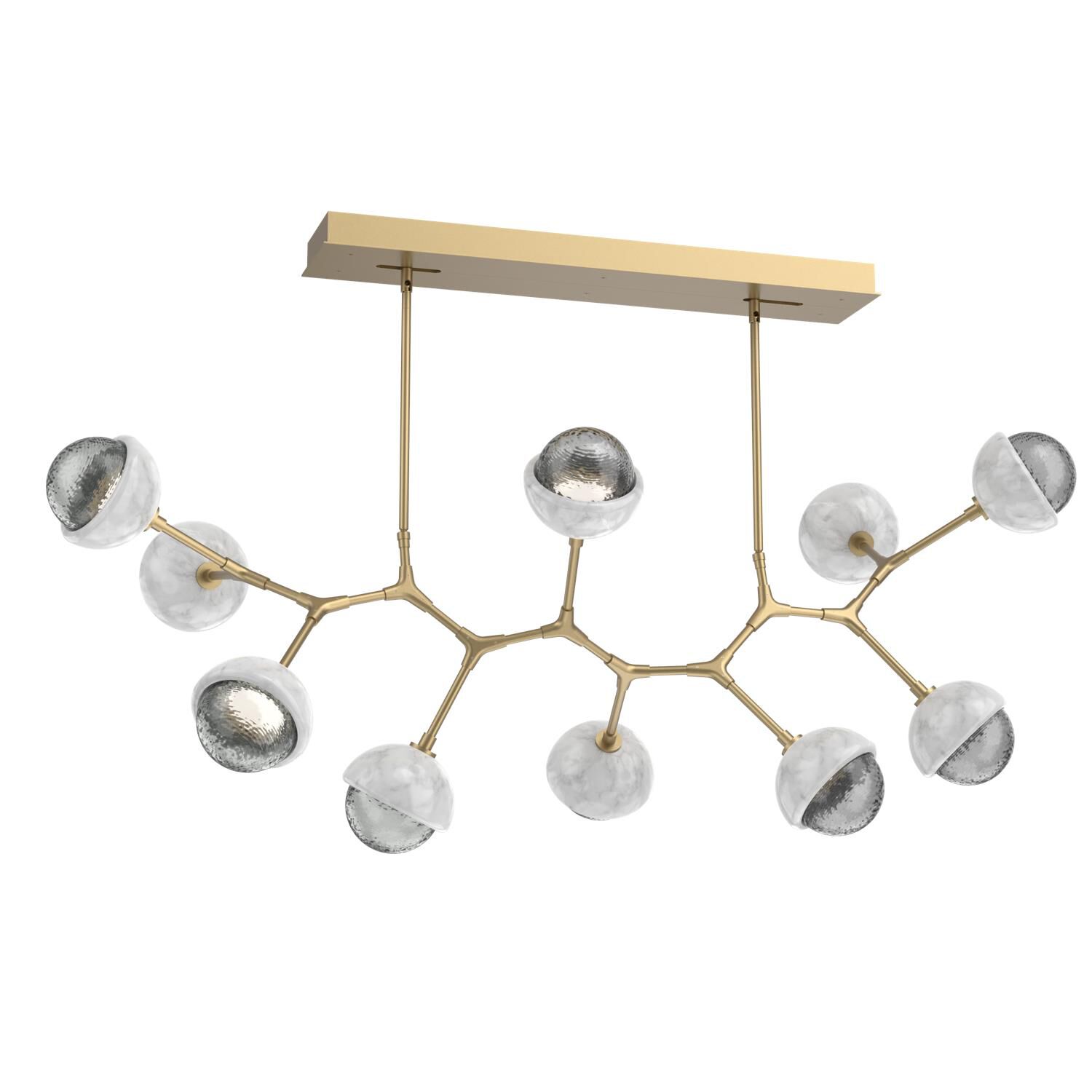 Shown in Gilded Brass finish and Smoke glass and White Marble accent
