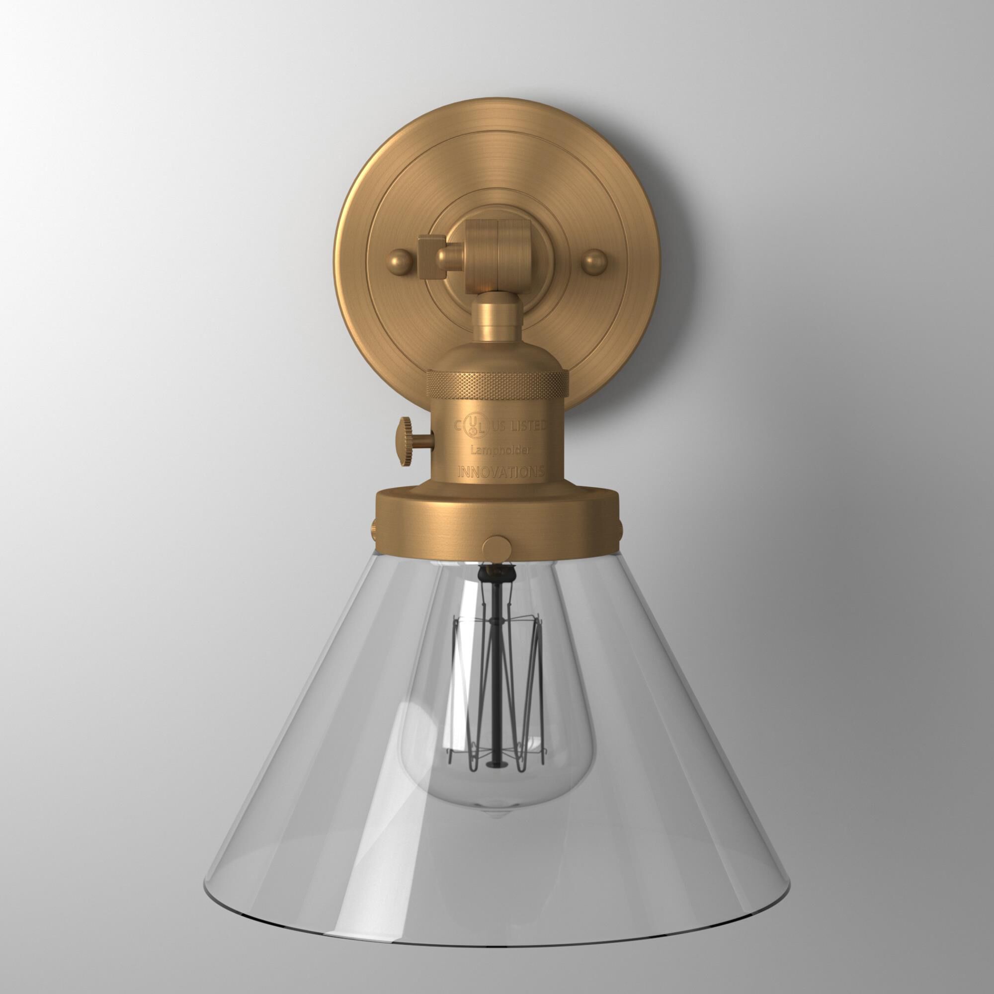 Shown in Brushed Brass finish and Clear glass and Brushed Satin Nickel shade and No Accent accent