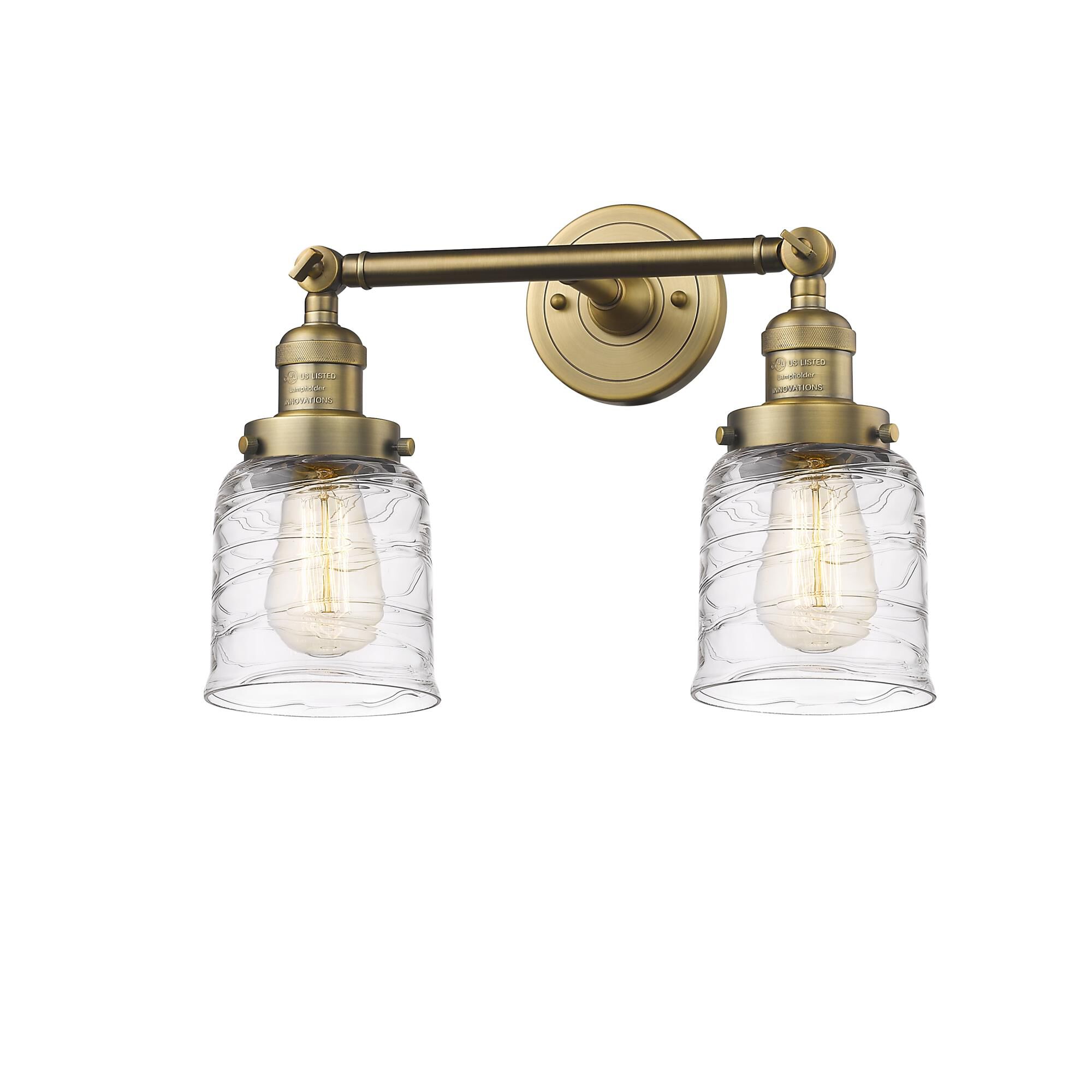 Shown in Brushed Brass finish and Deco Swirl glass