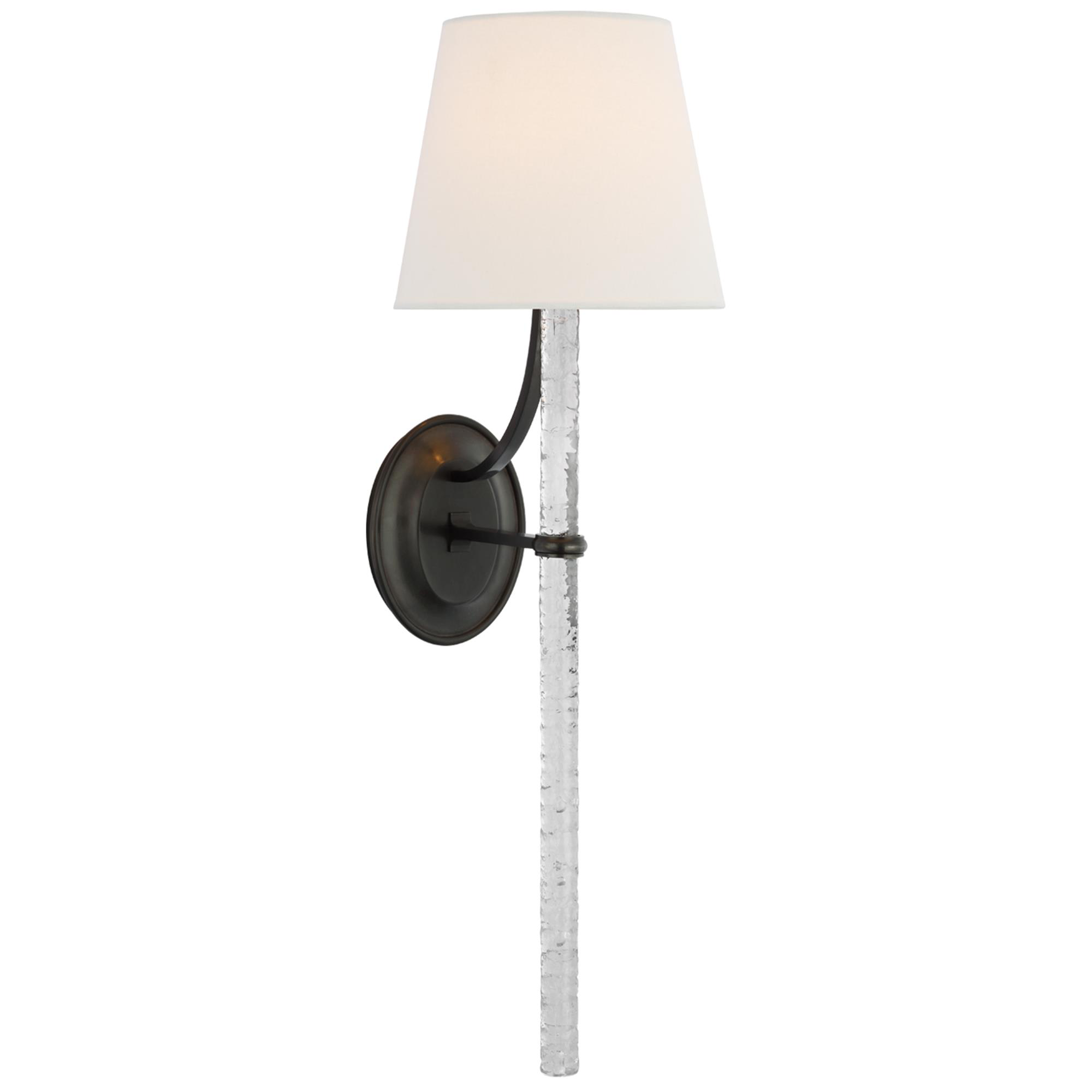 Shown in Bronze and Clear Wavy Glass finish and Linen shade