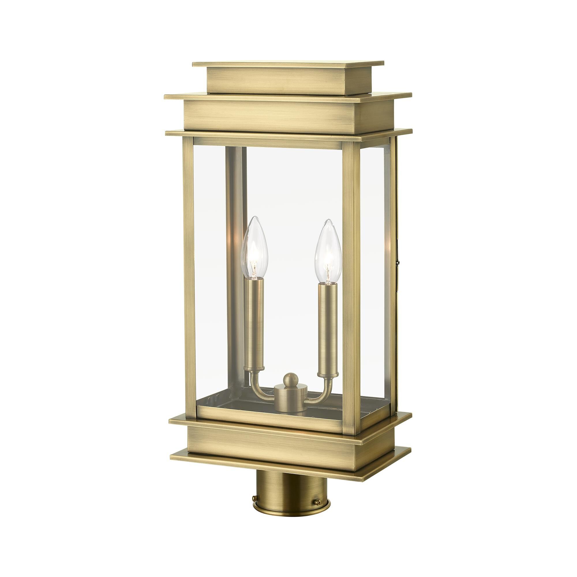 Shown in Antique Brass with Polished Chrome Stainless Steel Reflector finish and Clear glass