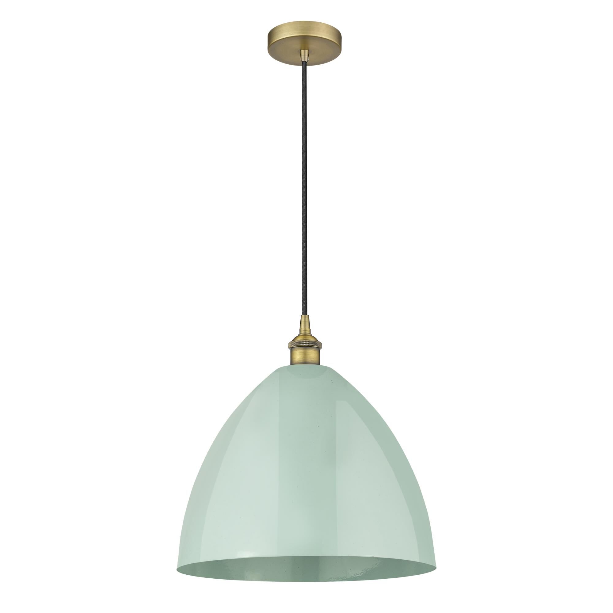 Shown in Brushed Brass finish and Seafoam Plymouth Dome shade