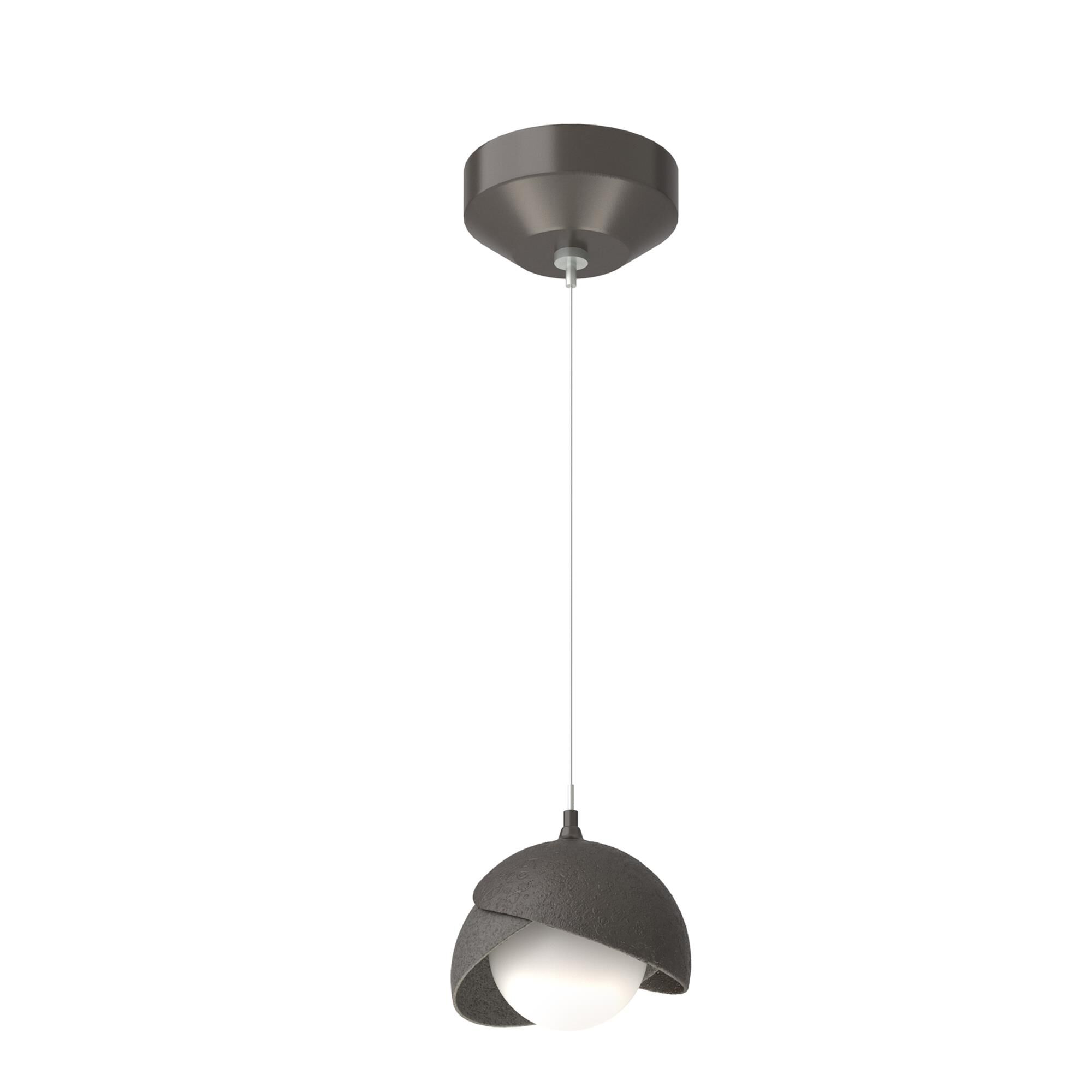 Shown in Oil Rubbed Bronze finish and Opal glass and Natural Iron  accent
