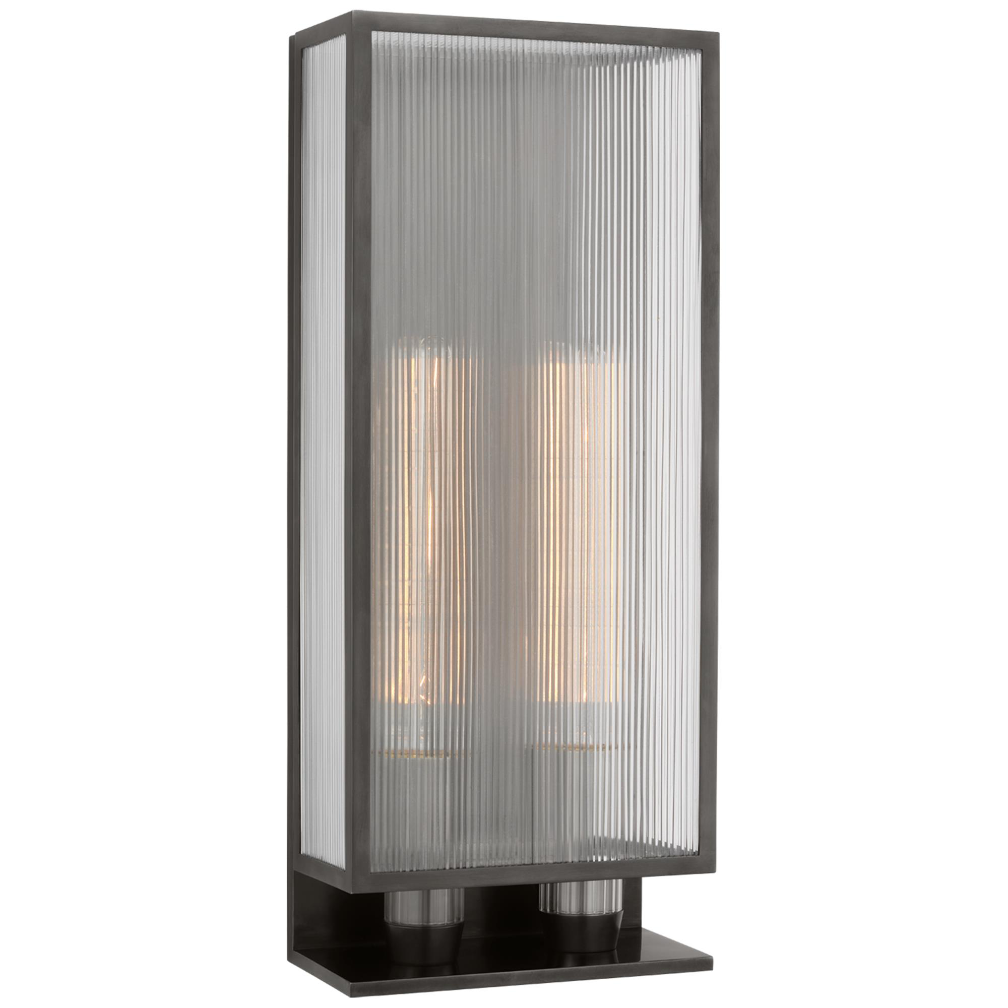 Shown in Bronze finish and Clear Ribbed glass