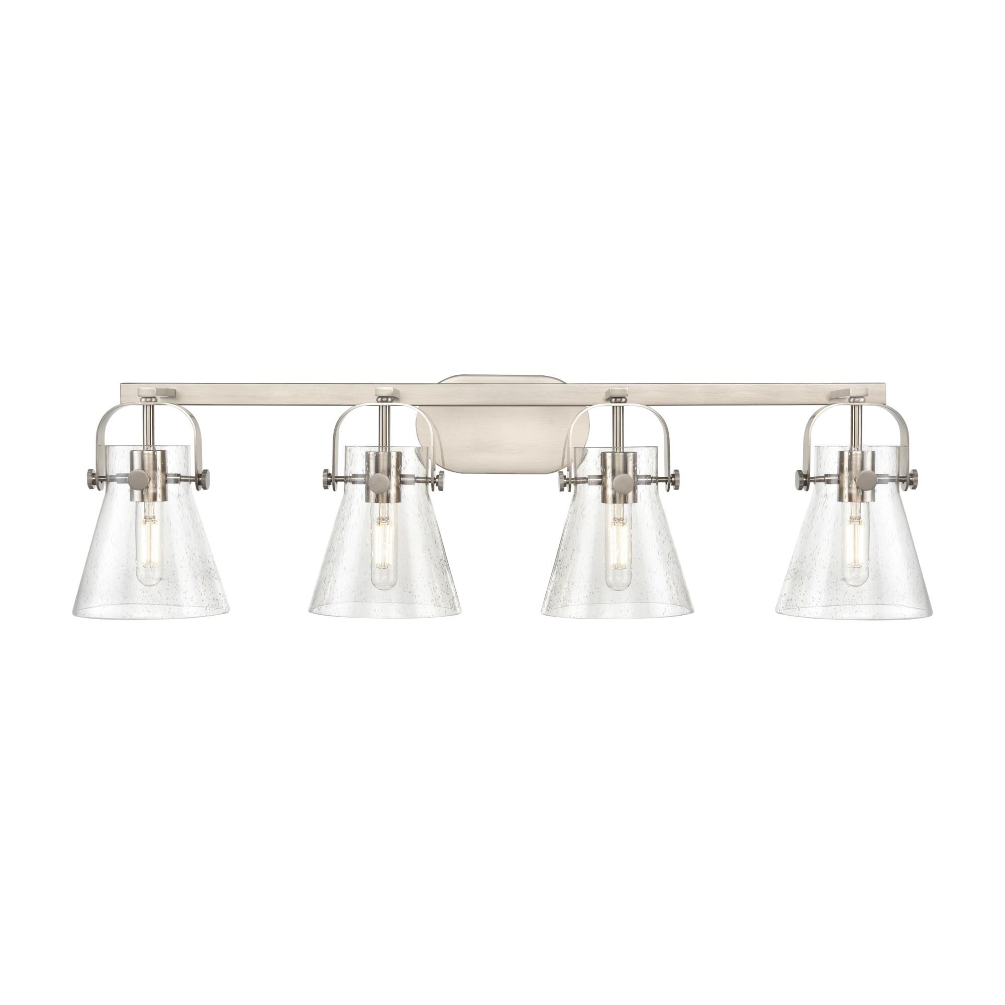 Shown in Satin Nickel finish and Seedy glass and Seedy Glass shade