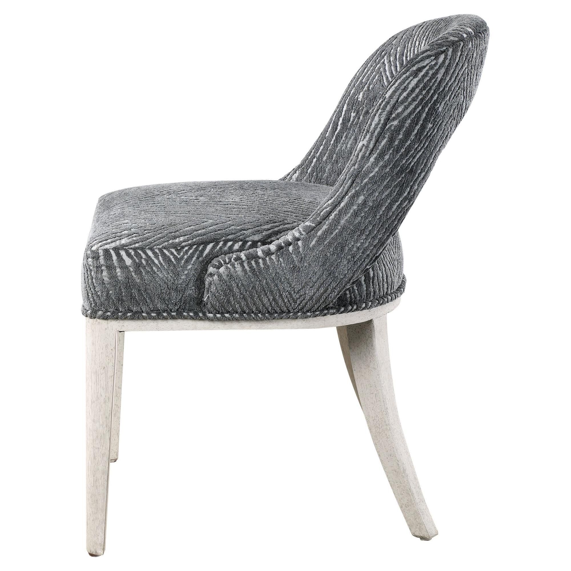 Shown in Perfect For Dining, Office, Or Vanity Use, This Open Back Accent Chair Features A Charcoal And Light finish