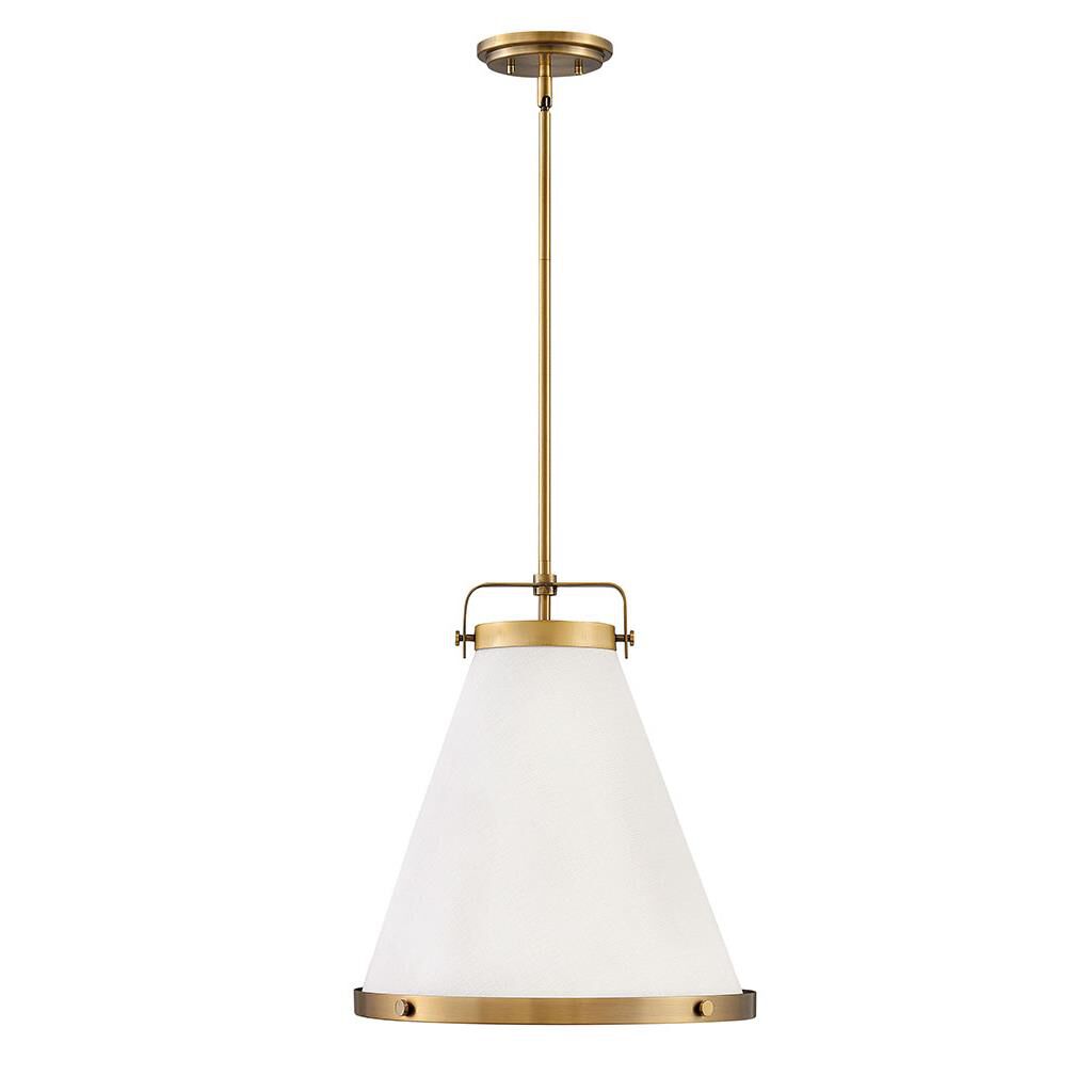 Shown in Lacquered Brass finish and Off-White Textured shade