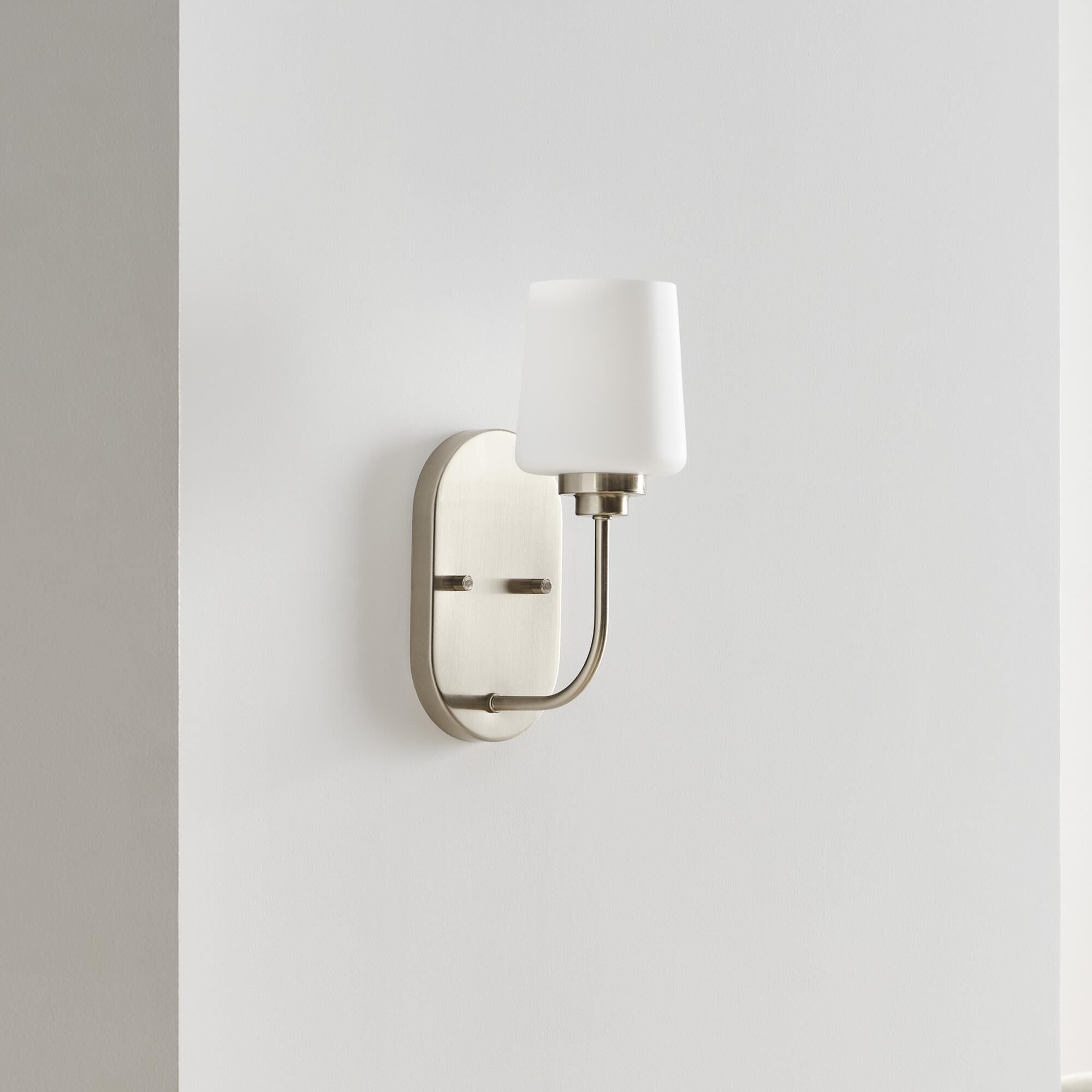 Shown in Brushed Nickel finish and Etched with White Inside glass