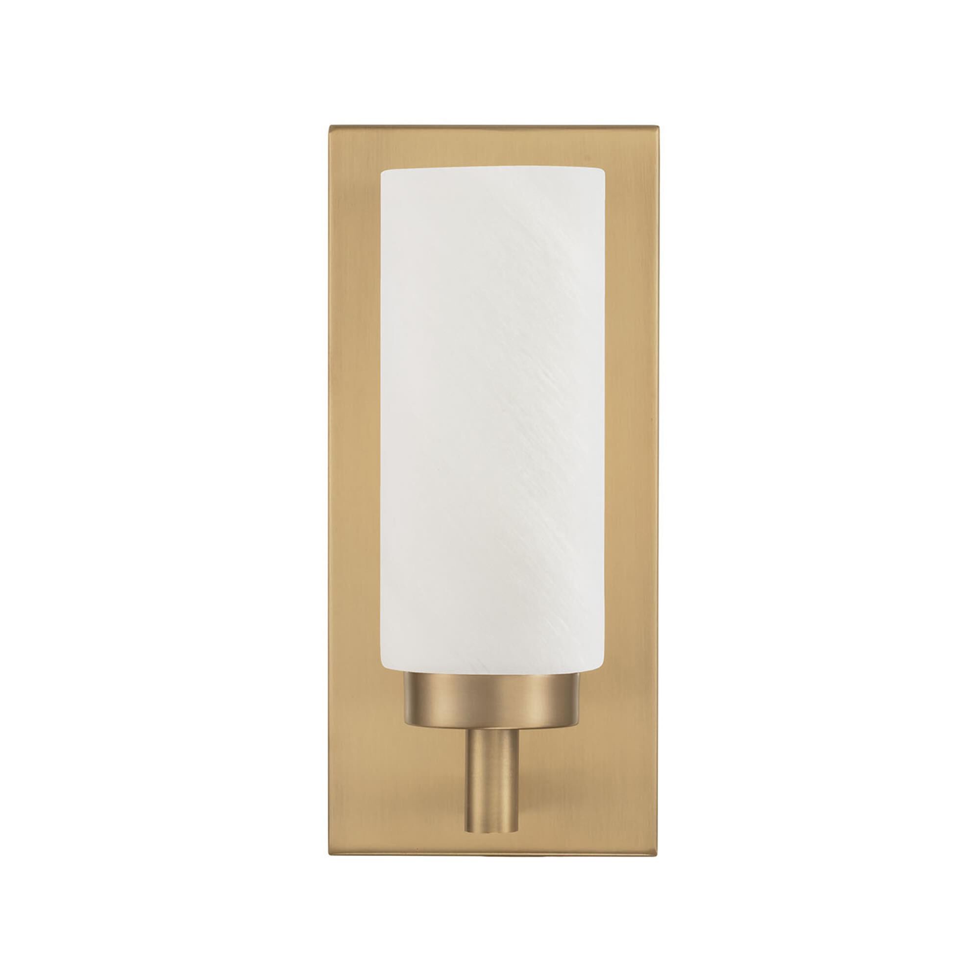 Shown in Aged Brass finish and Faux Alabaster glass