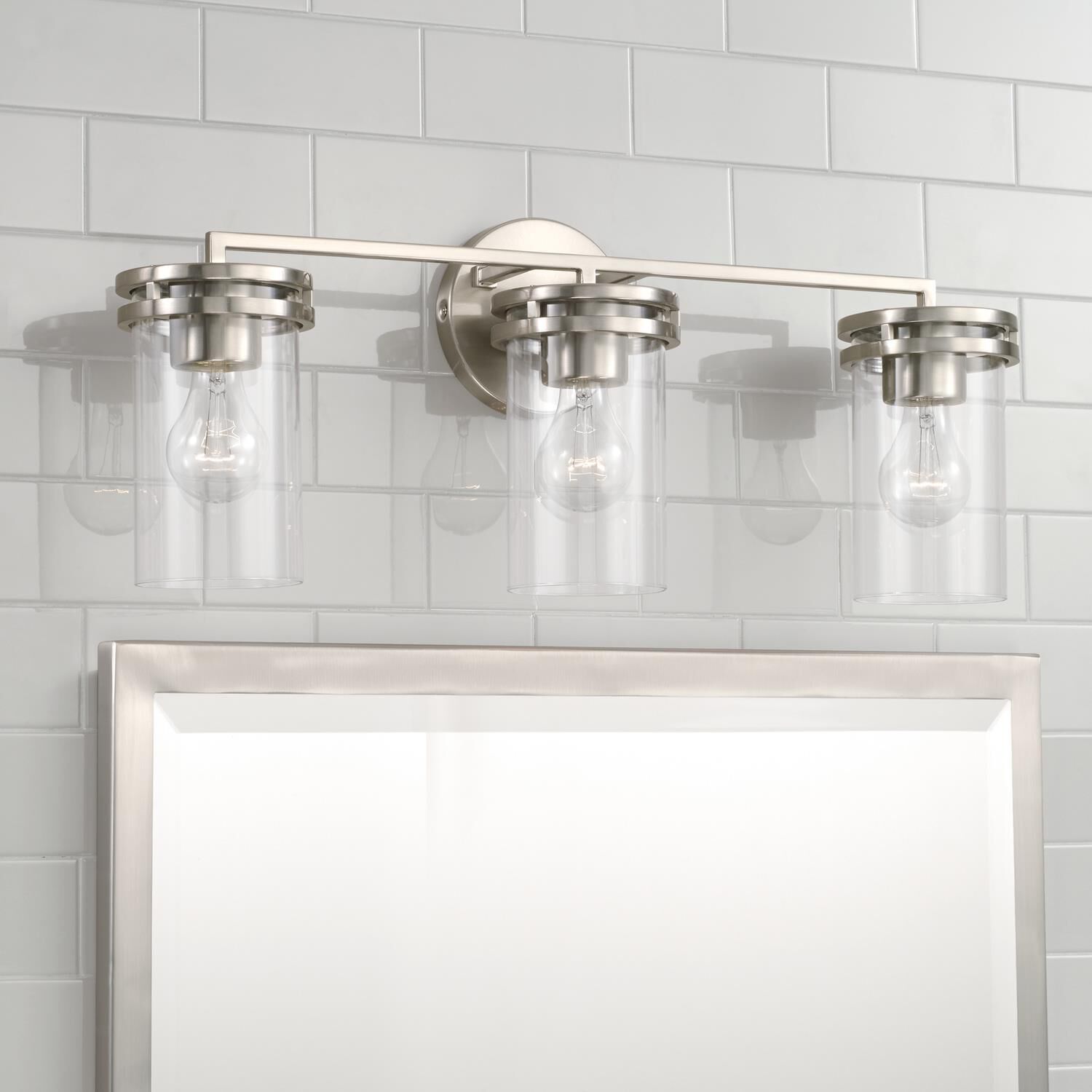 Shown in Brushed and Satin Nickel finish and Clear glass