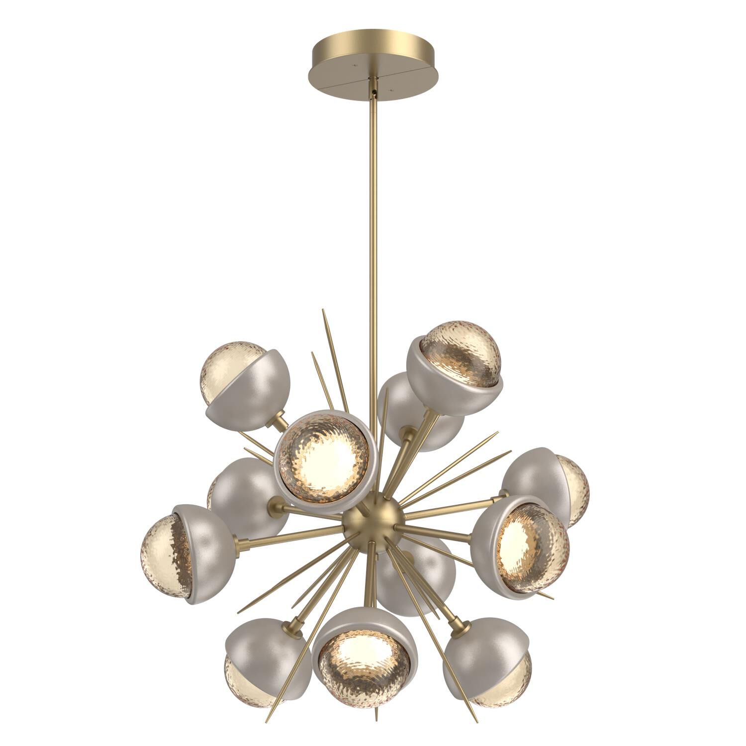 Shown in Gilded Brass finish and Amber glass and Beige Silver accent