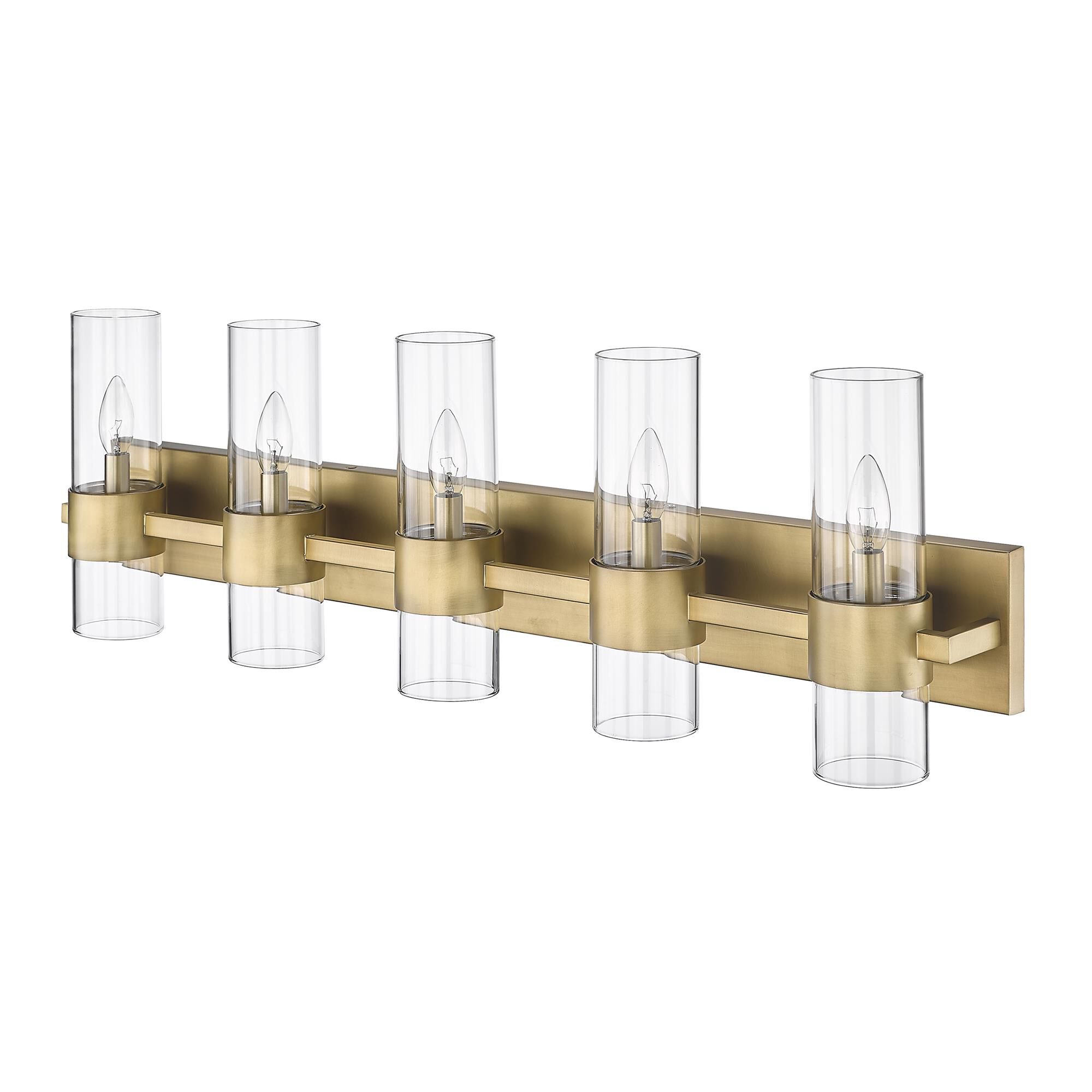 Shown in Rubbed Brass finish and Clear glass