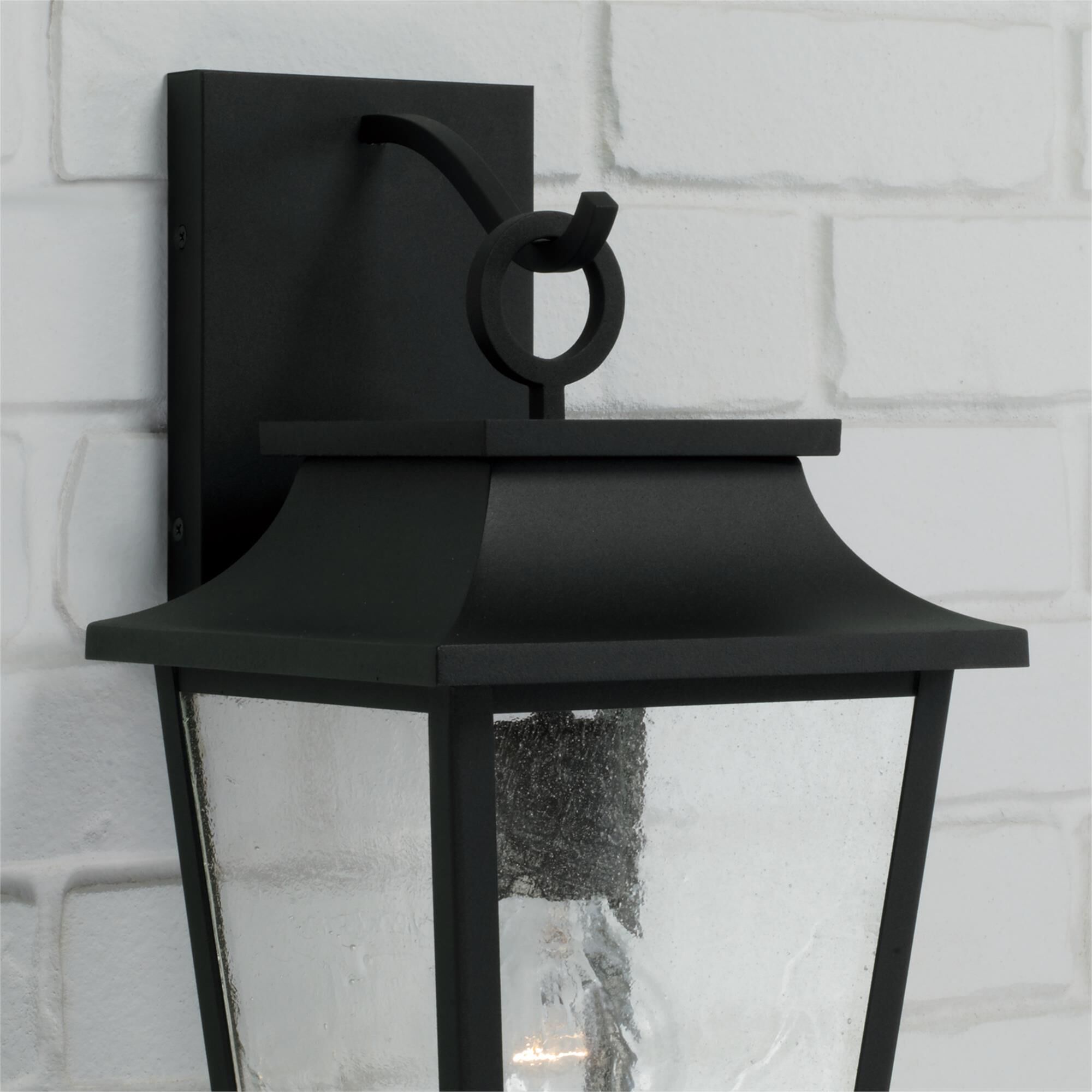 Shown in Black finish and Antiqued glass