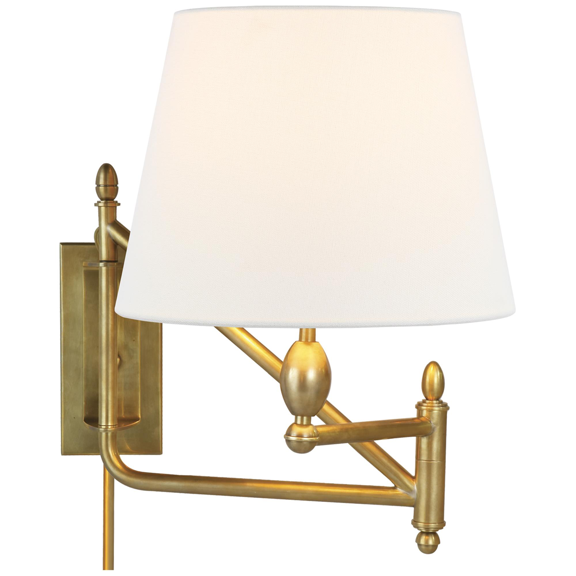 Shown in Hand-Rubbed Antique Brass finish and Linen shade