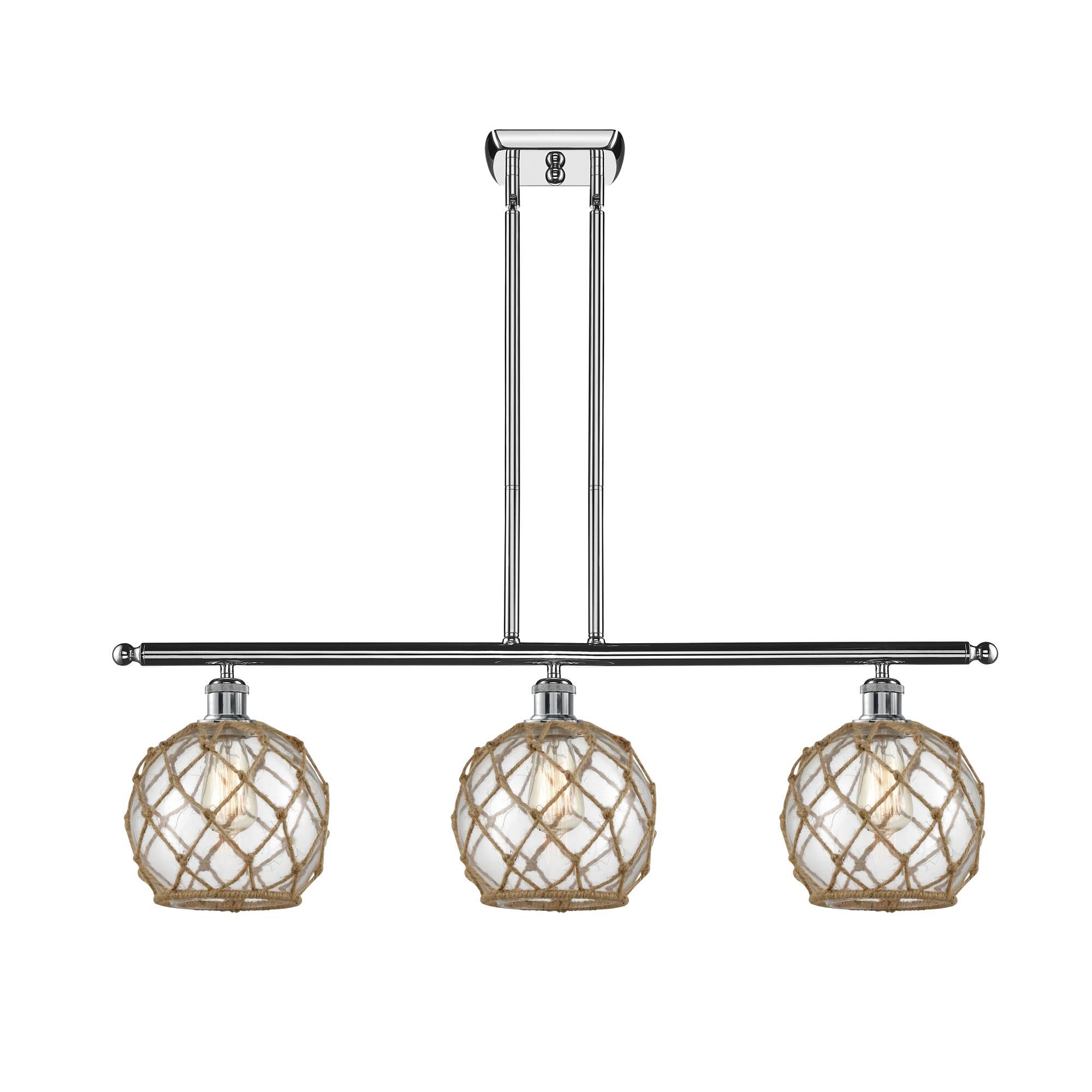 Shown in Polished Chrome finish and Clear With Black Rope glass