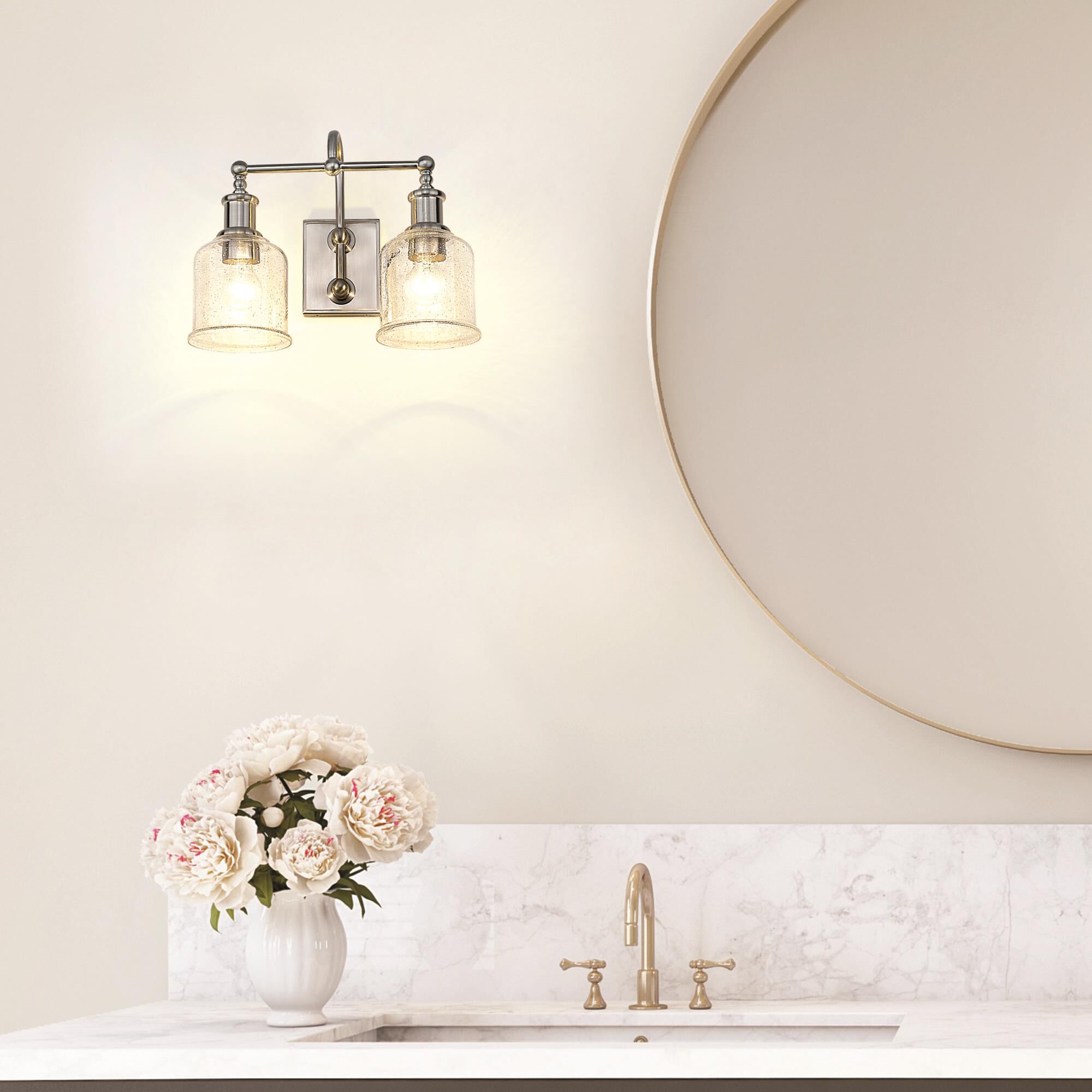 Shown in Brushed Nickel finish and Seeded glass