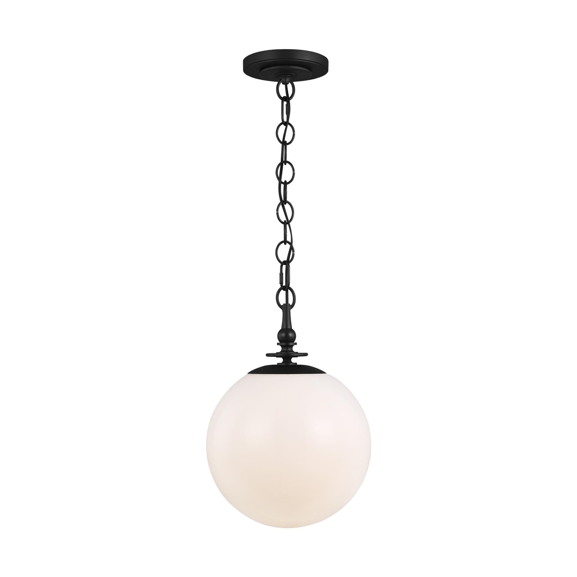 Shown in Aged Iron finish and Milk White glass