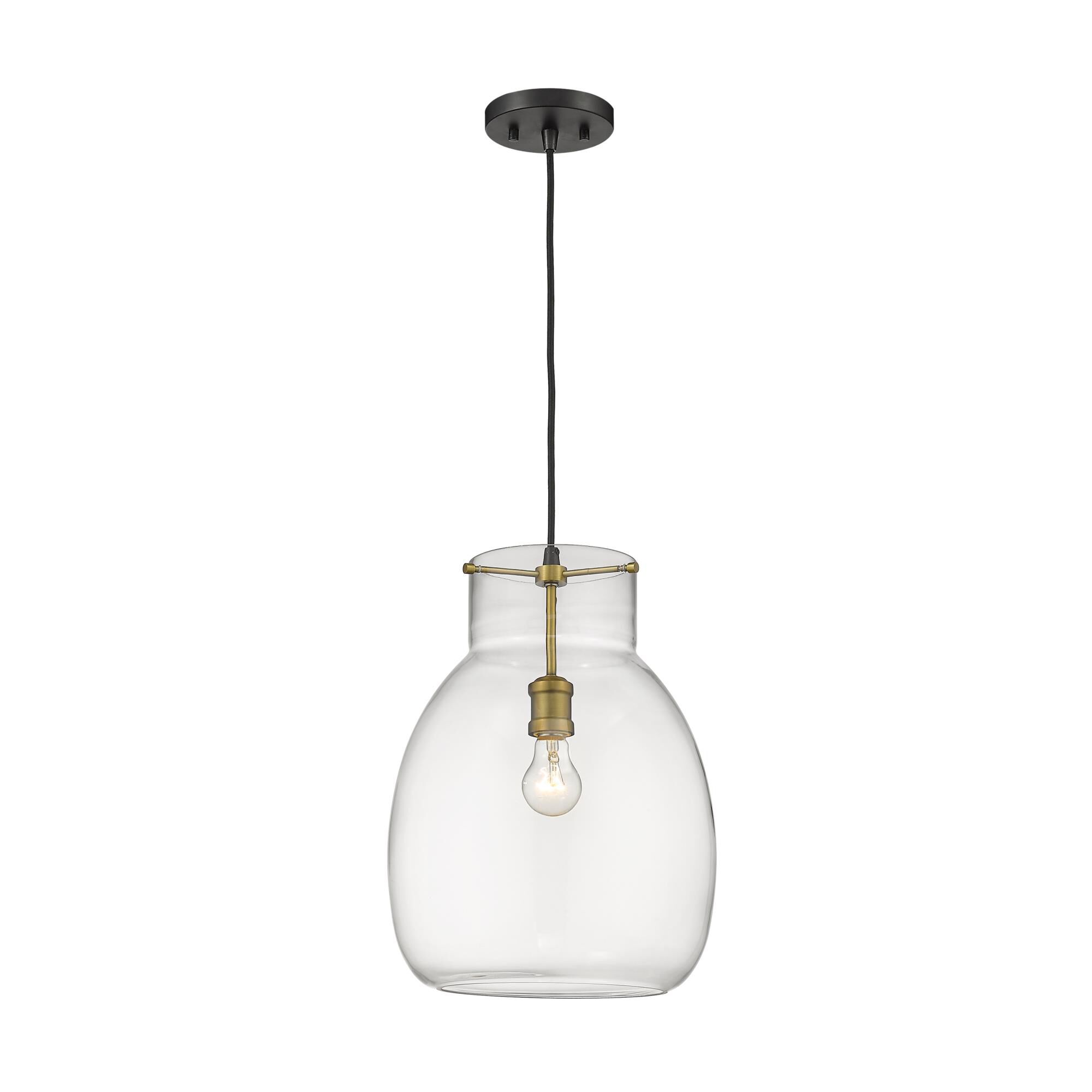 Shown in Matte Black + Olde Brass finish and Glass shade