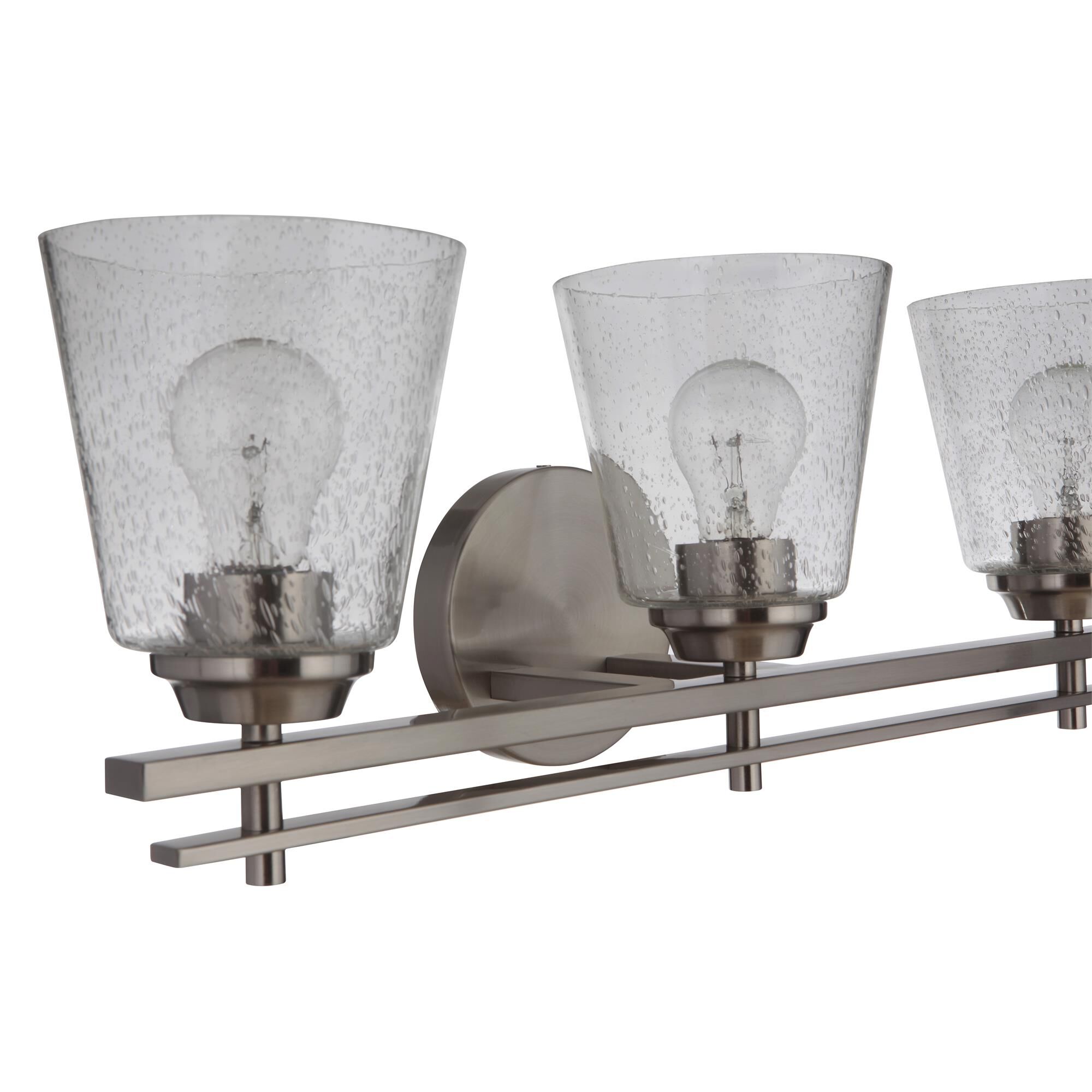 Shown in Brushed Polished Nickel finish and Clear Seeded glass and Glass shade