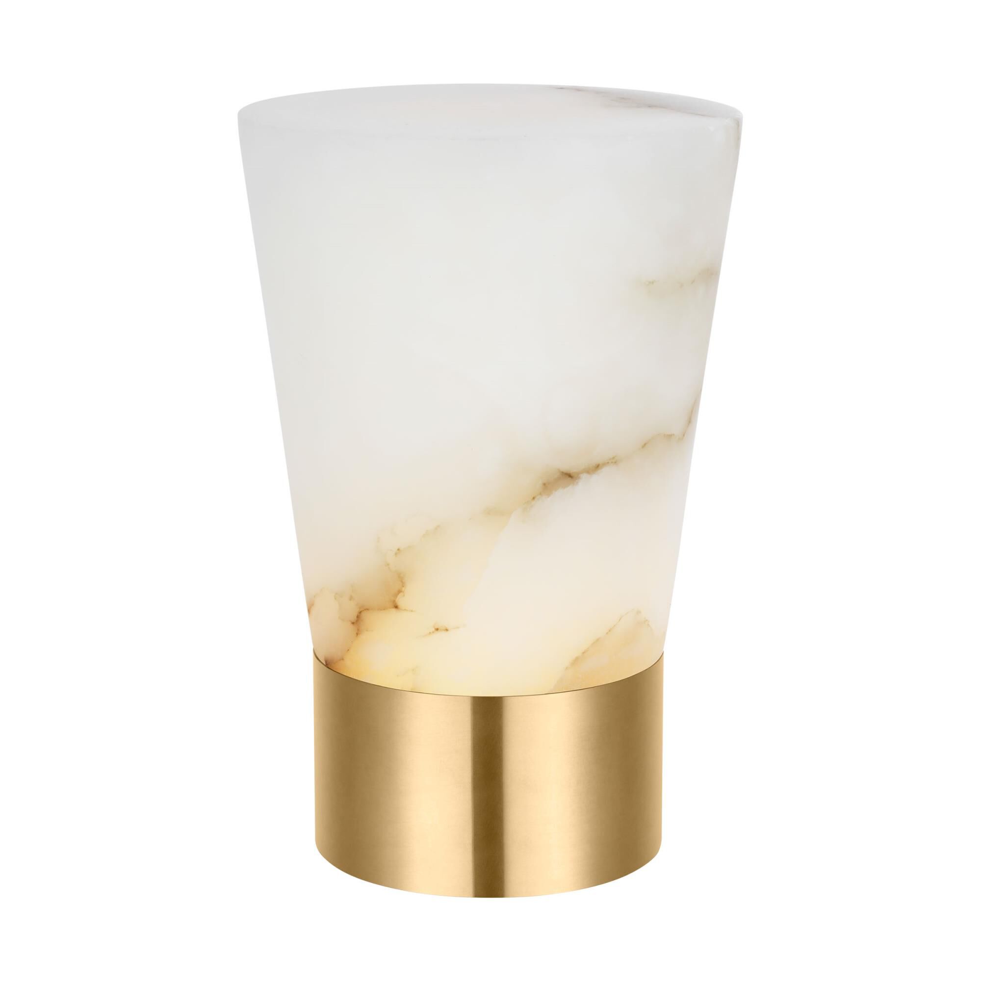 Shown in Hand Rubbed Antique Brass finish and Alabaster shade