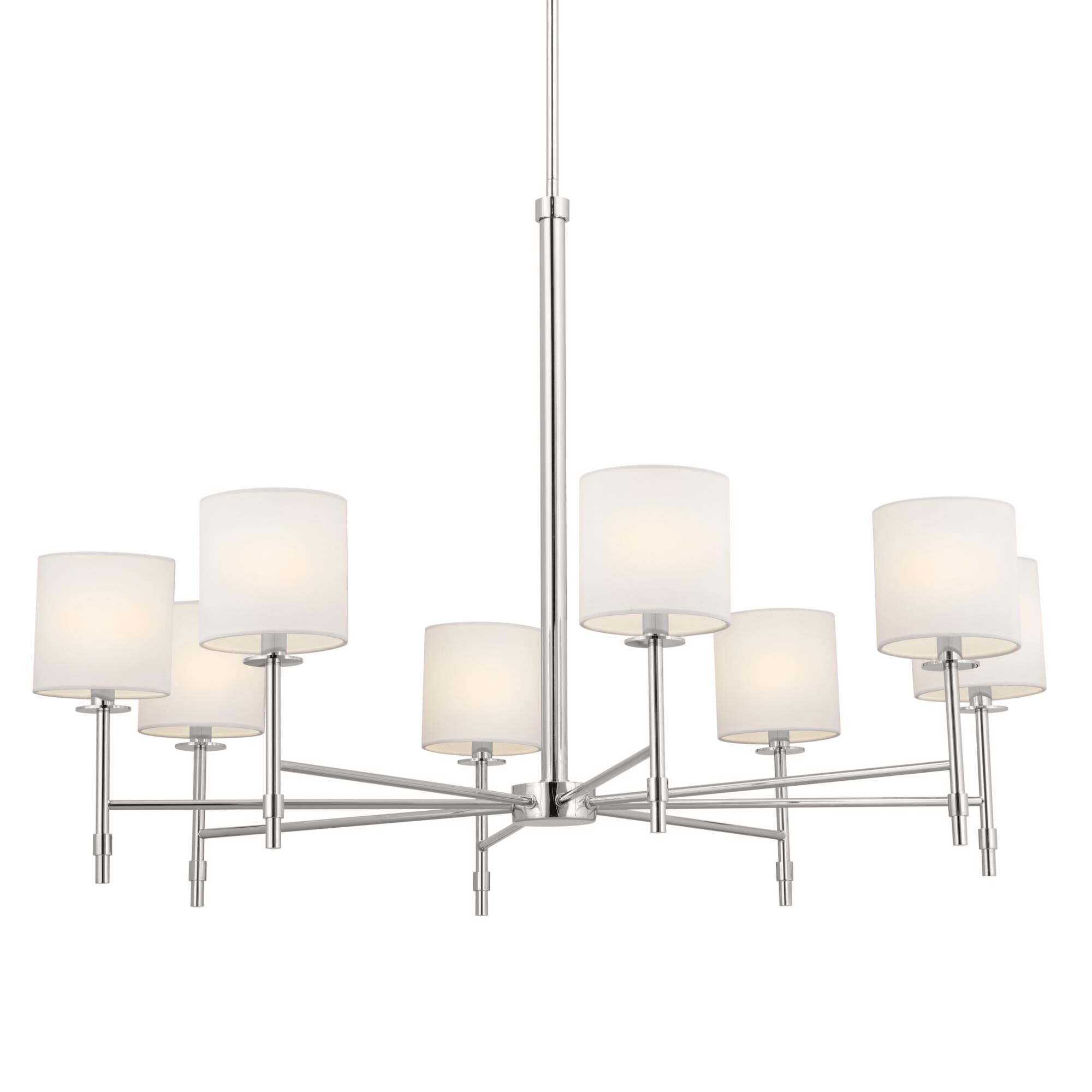 Shown in Polished Nickel finish and Fabric and Drum shade