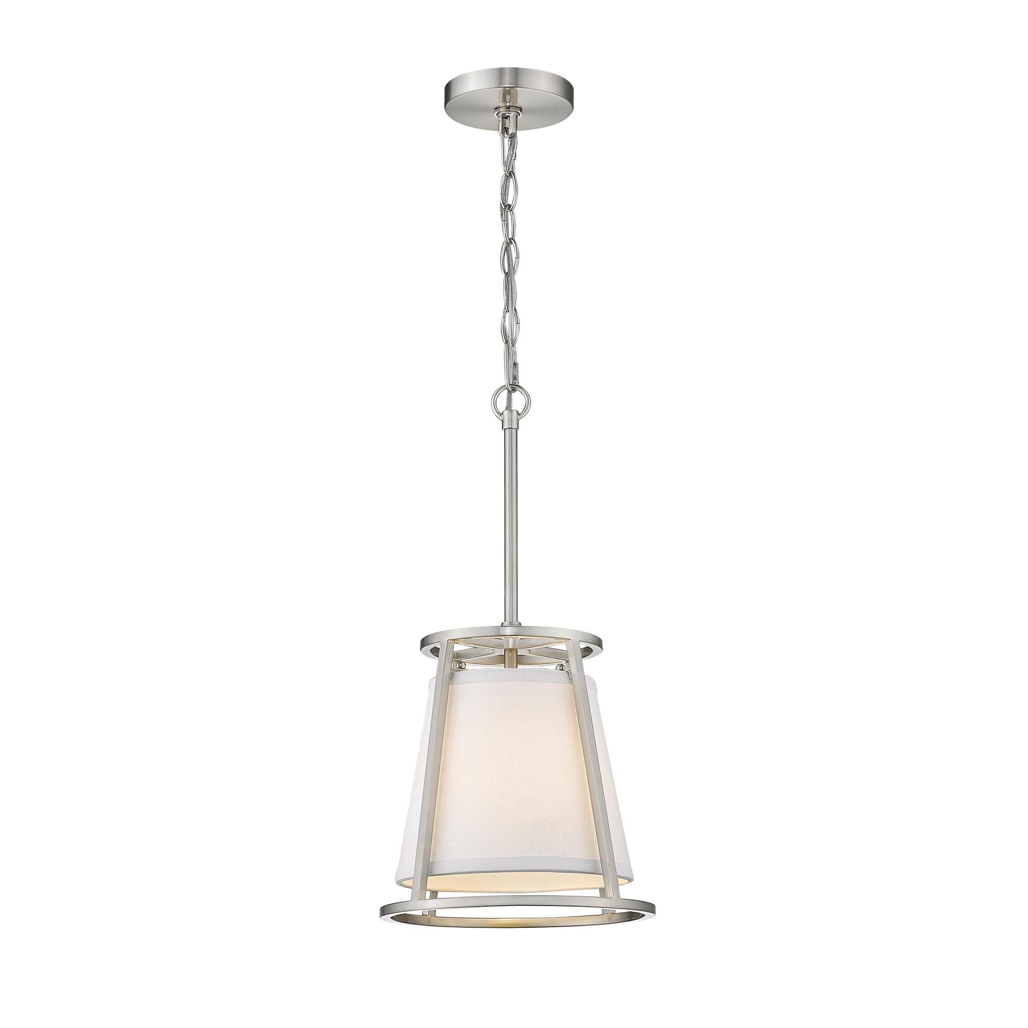 Shown in Brushed Nickel finish and Fabric glass and Fabric shade