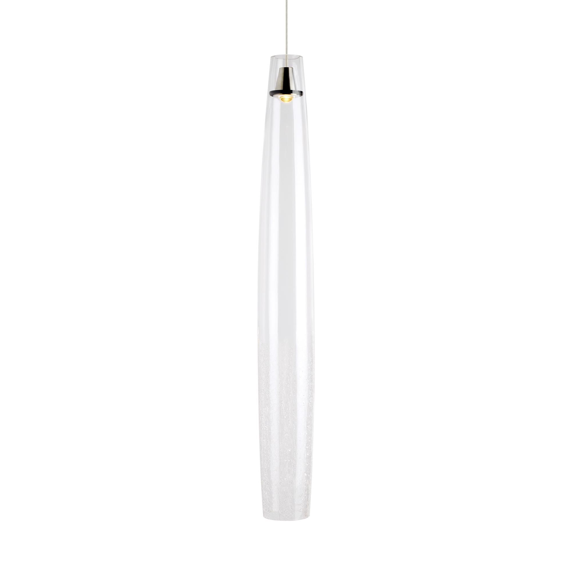 Shown in Satin Nickel finish and Clear Crackle glass and 120 Volt accent